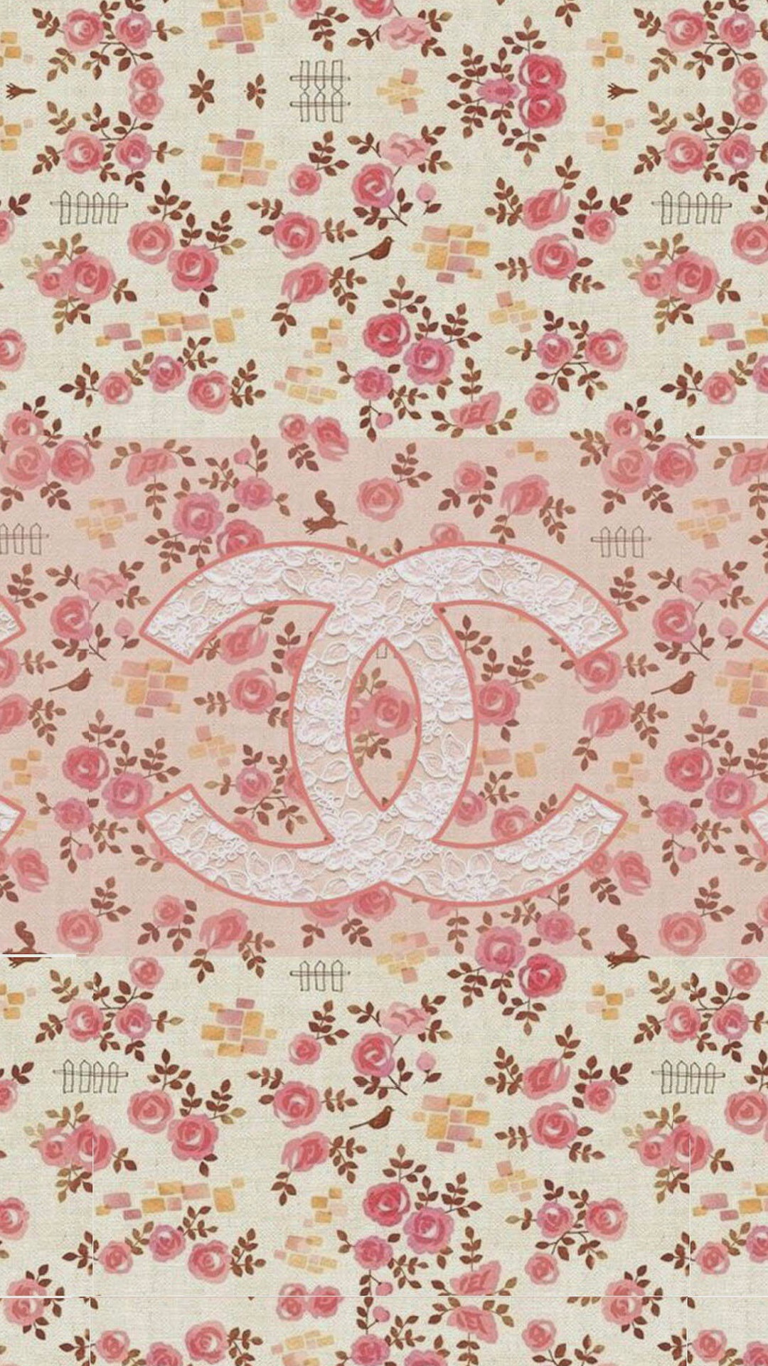 1080x1920 Coco Chanel Flowers Pattern Logo #wallpaper