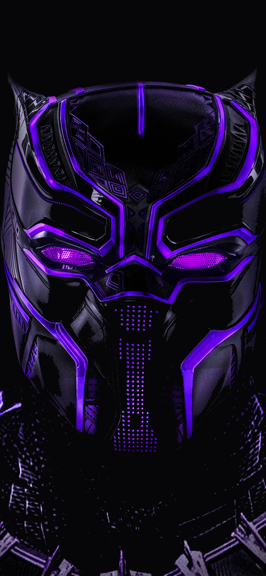 1125x2436 Black panther, superhero, dark, glowing mask,  wallpaper