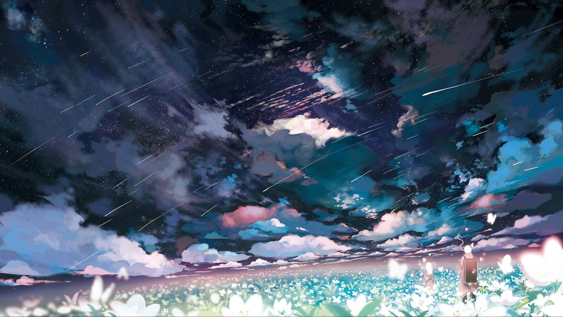 1920x1080 Anime - Mushishi Anime Wolke Blume Landschaft Shooting Star Night Ginko ( Mushishi) Wallpaper