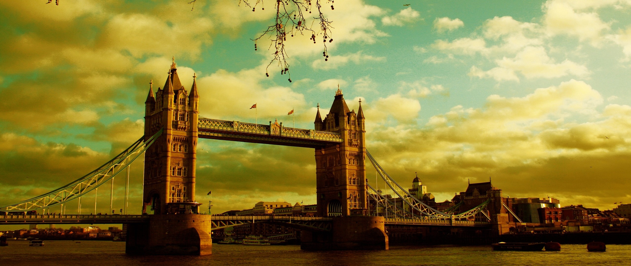 2560x1080 Preview wallpaper london, bridge, river, sky, summer 