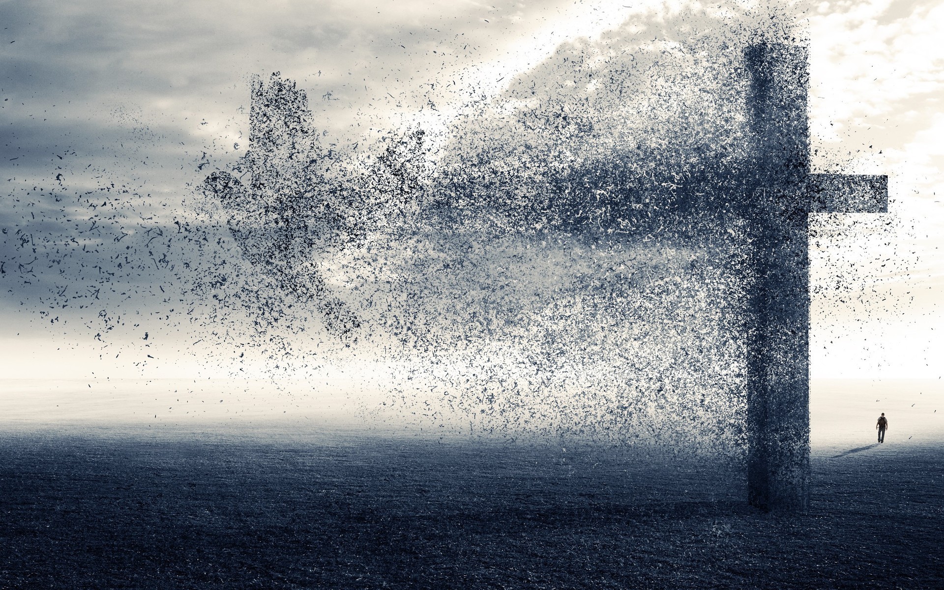 1920x1200 The Holy Spirit as a dove flies away from the cross.