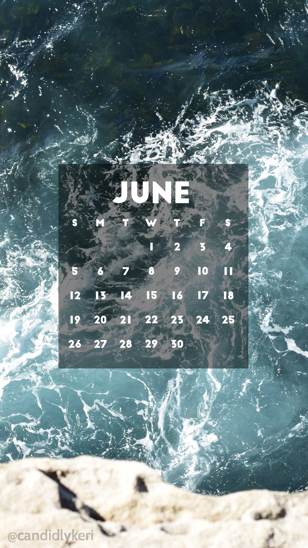 1080x1920 Ocean waves June 2016 calendar wallpaper free download for iPhone android  or desktop background on the
