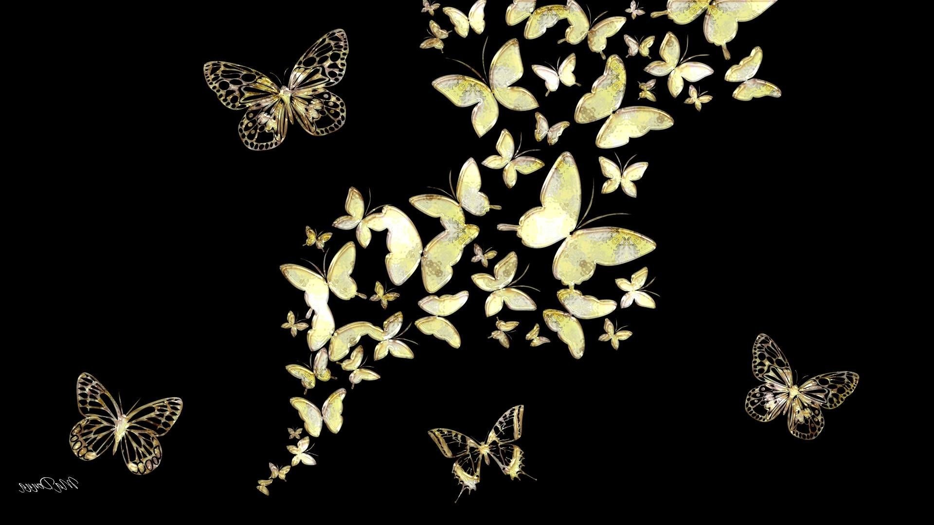1920x1080 Black Abstract Gold Jewels Butterfly Mirror