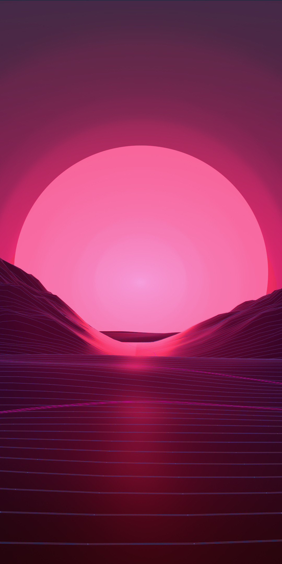 1080x2160 Sunset, mountains, neon pink, abstract,  wallpaper