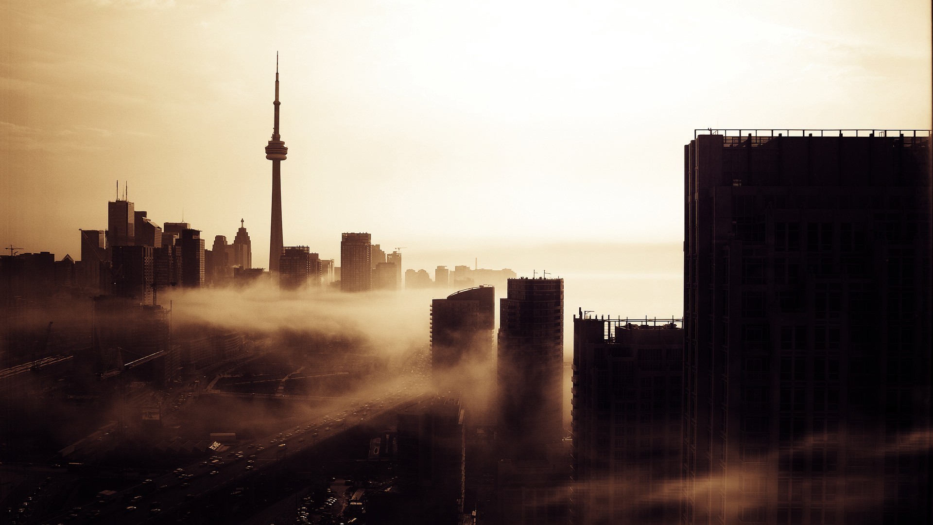 1920x1080 Canada toronto cityscapes fog wallpaper