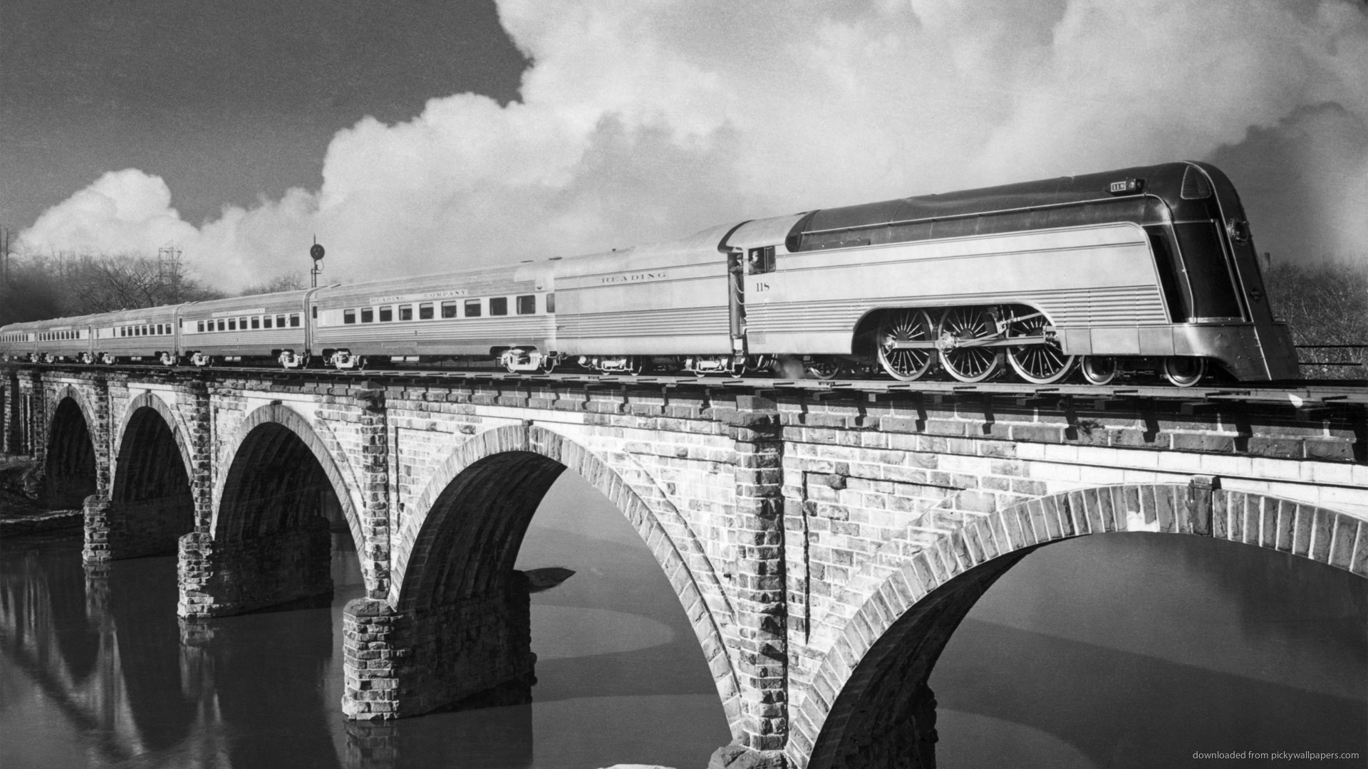 1920x1080 Futuristic steam train on a bridge for 