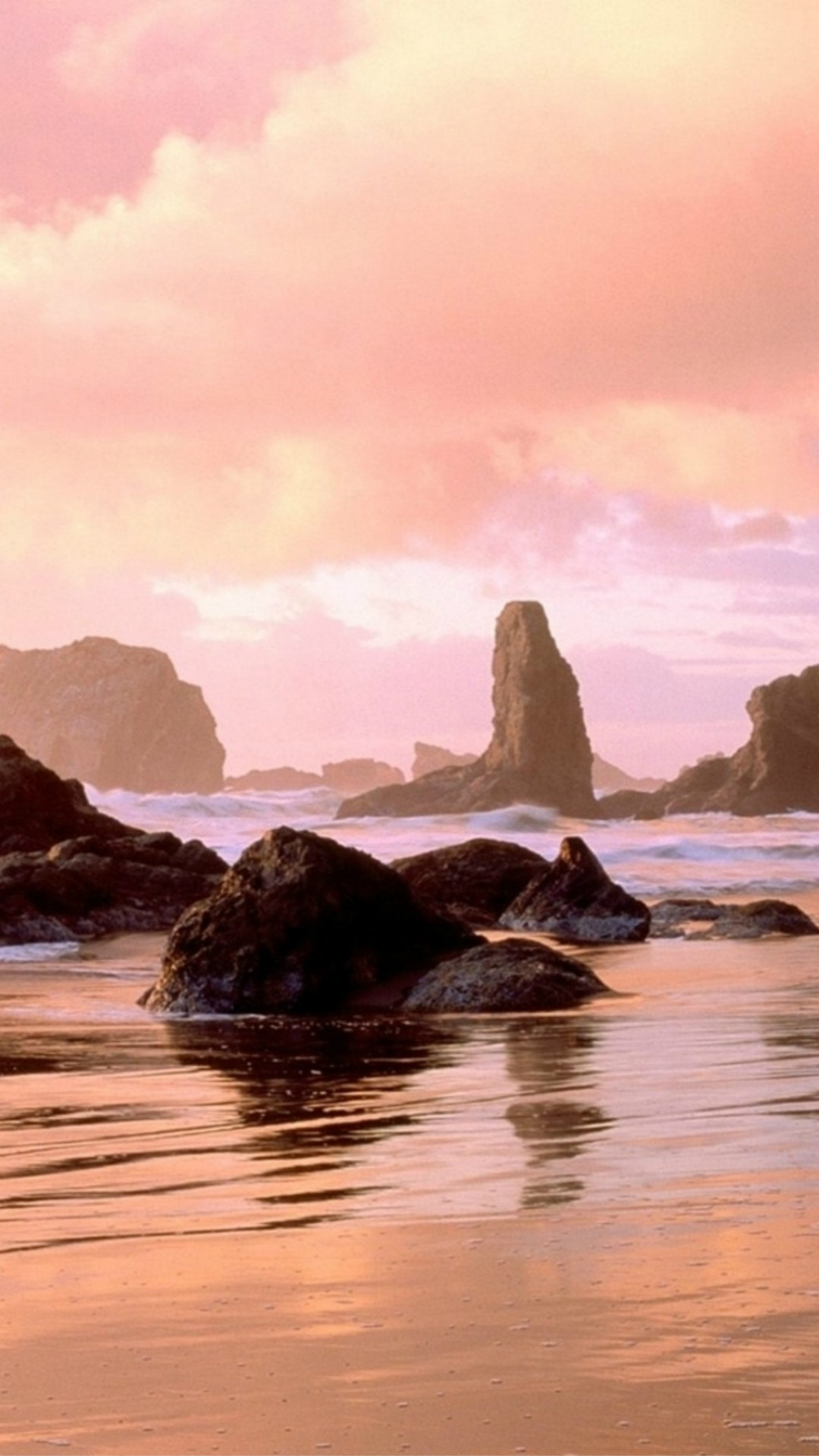 1080x1920 ... Pink Rock Ocean Sunset Landscape iPhone 8 wallpaper.