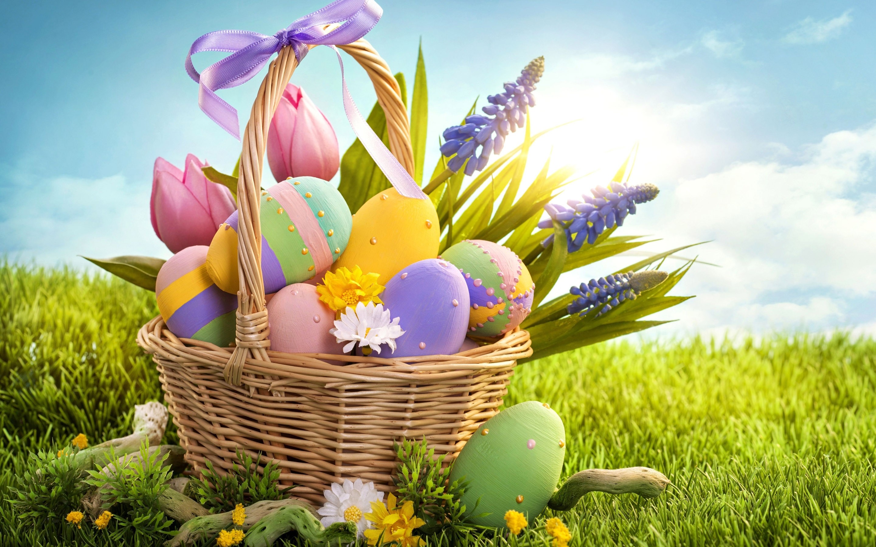 2880x1800 Happy Easter Eggs Basket Free Download HD Wallpaper