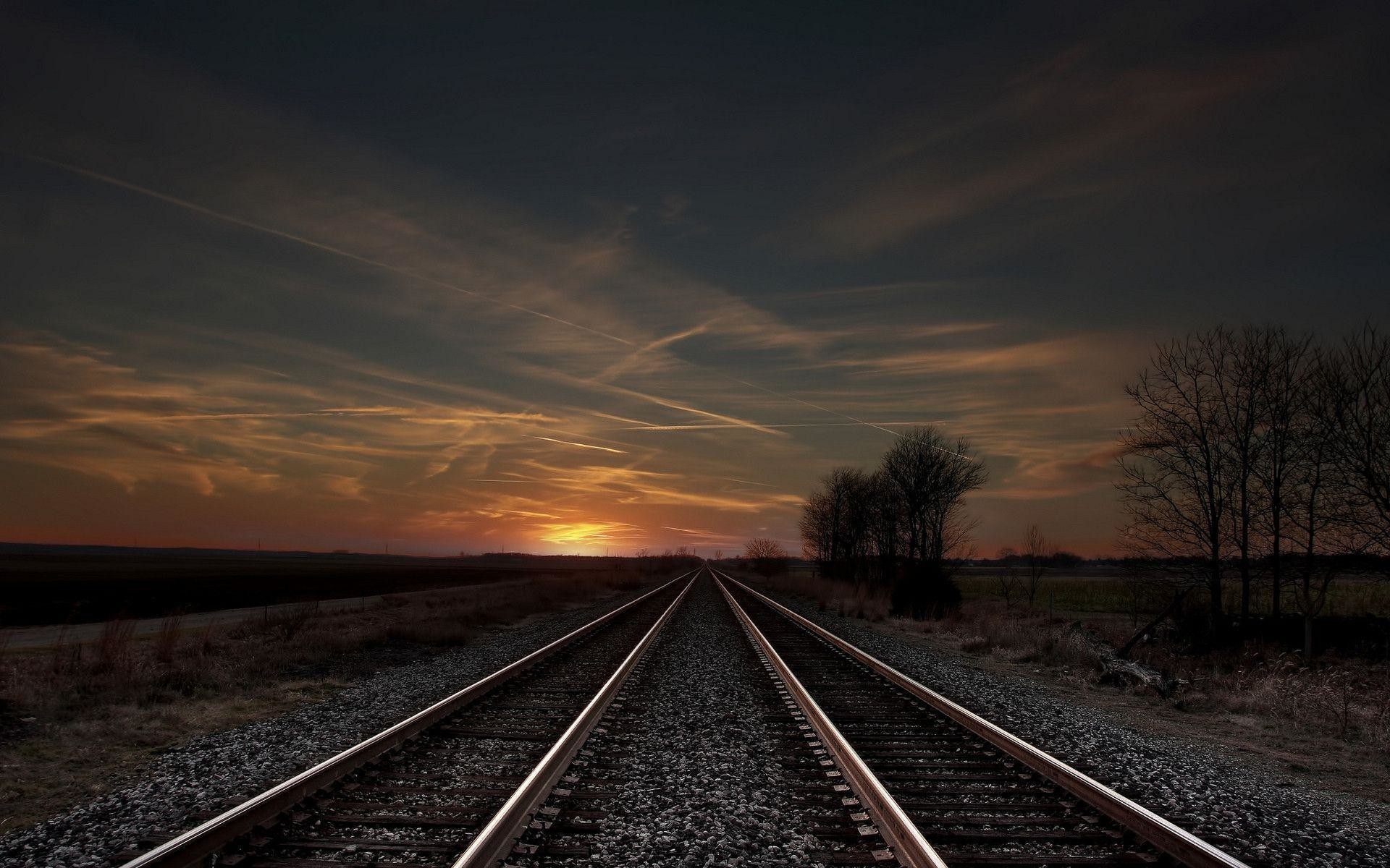 1920x1200 Track field sunset evening trees railroad wallpaper |  .