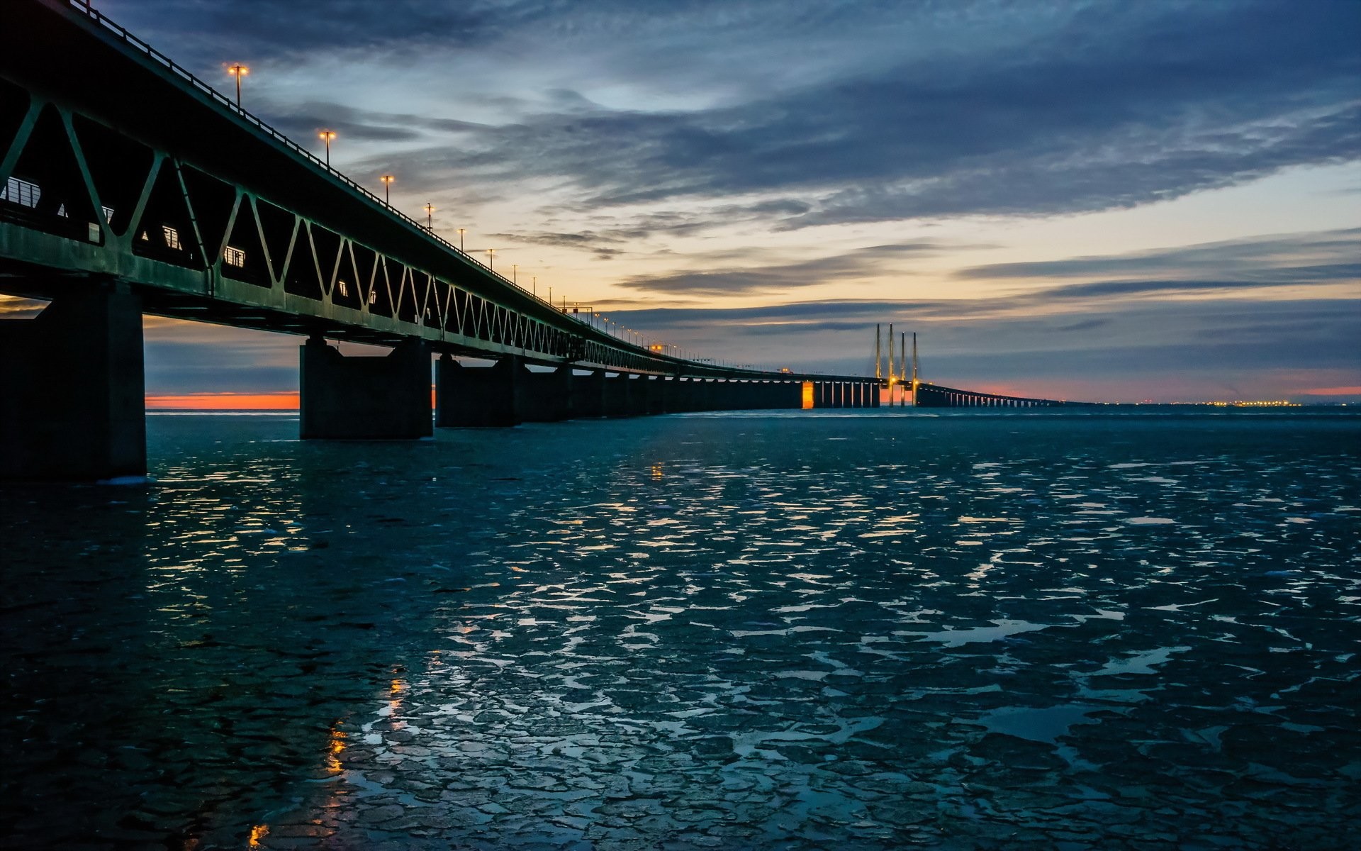 1920x1200 Man Made - Bridge Man Made Oresund Bridge Sweden Denmark Ocean Ice Wallpaper
