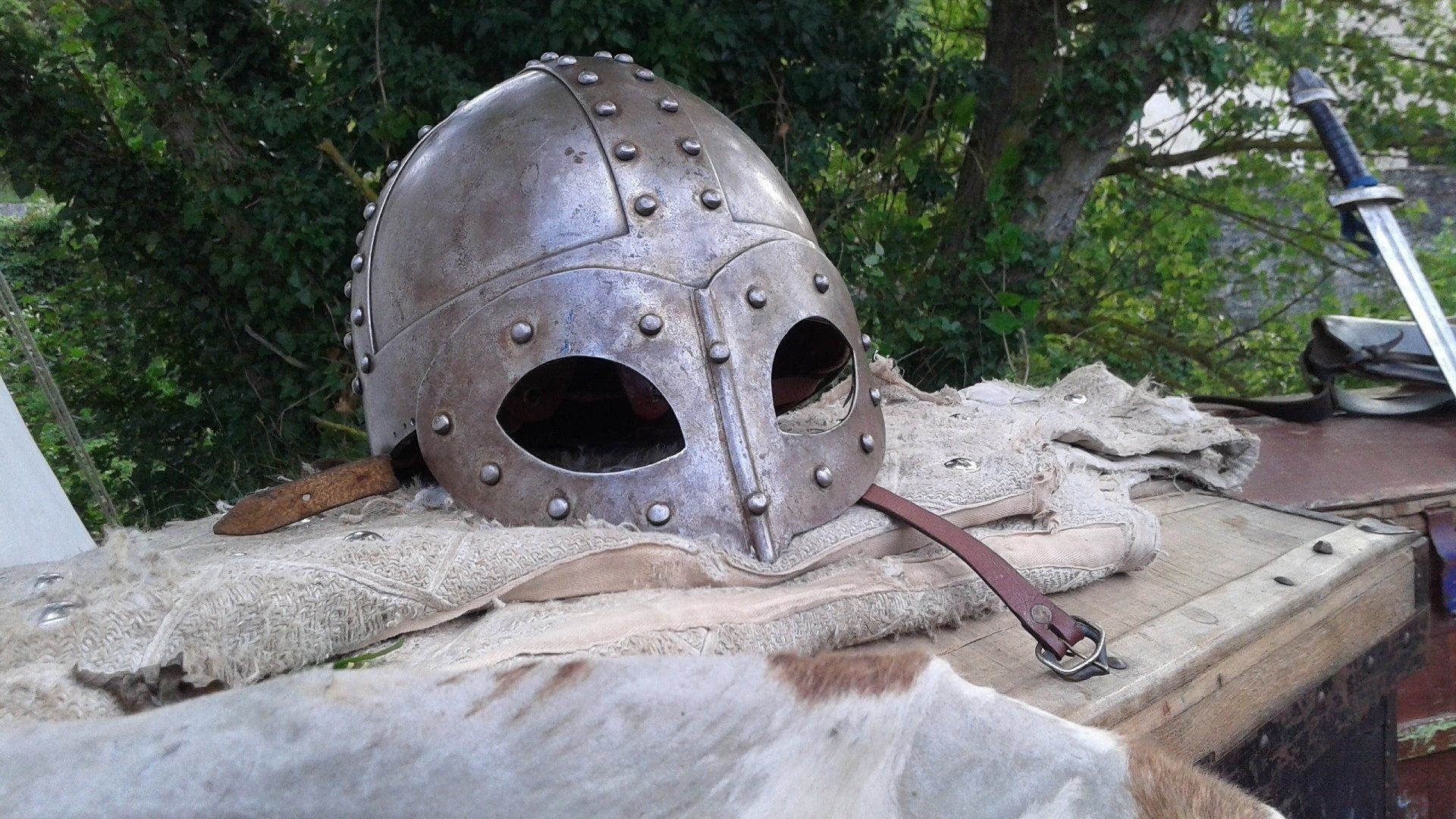 1920x1080 Medieval - Medieval Helmet Warrior Viking Camp Sword Full HD Wallpaper for  HD 16:9