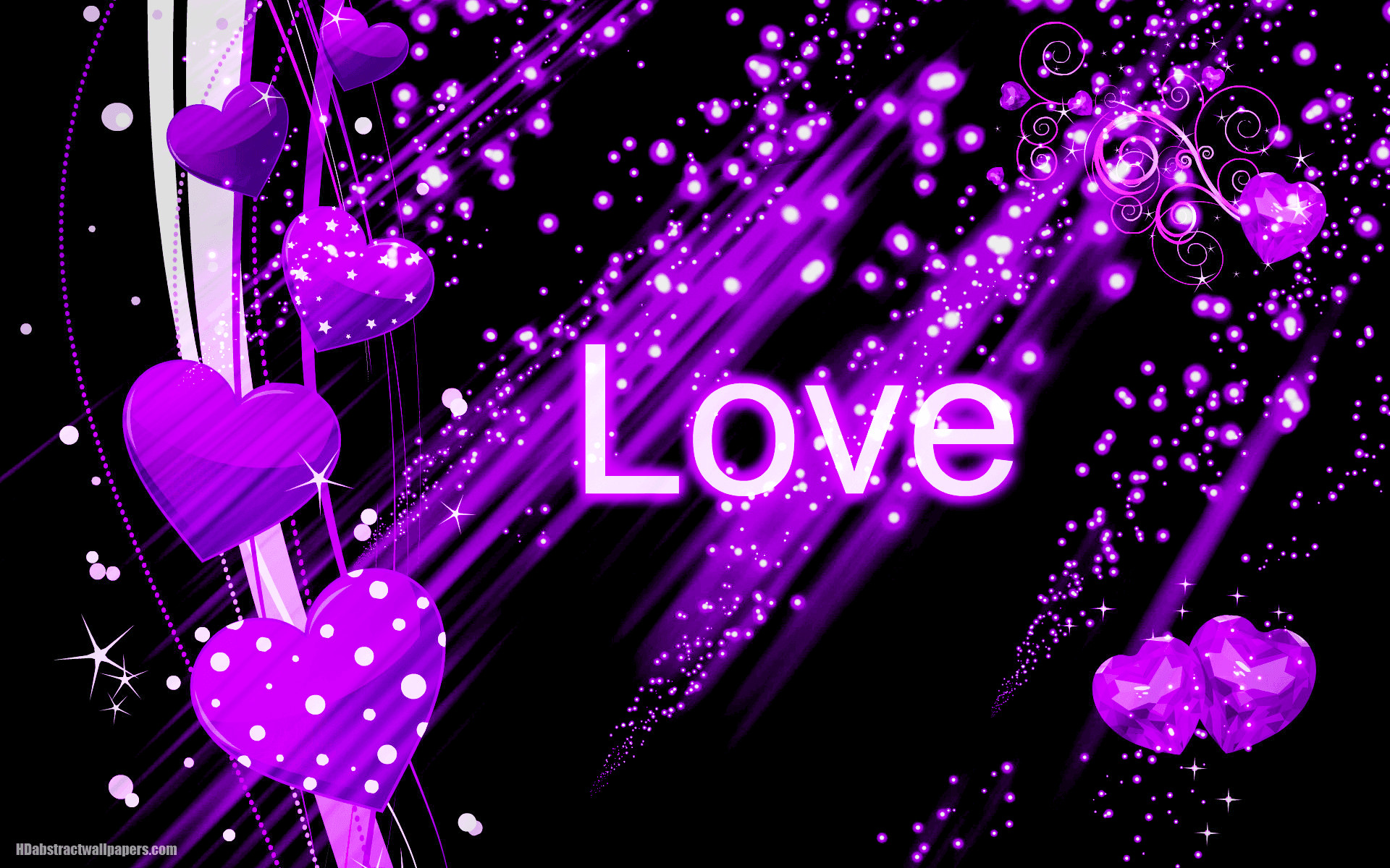 1920x1200 Beautiful black abstract wallpaper with purple love hearts and the text  love. Send this background to your boy or girlfriend, just to say that you  are ...