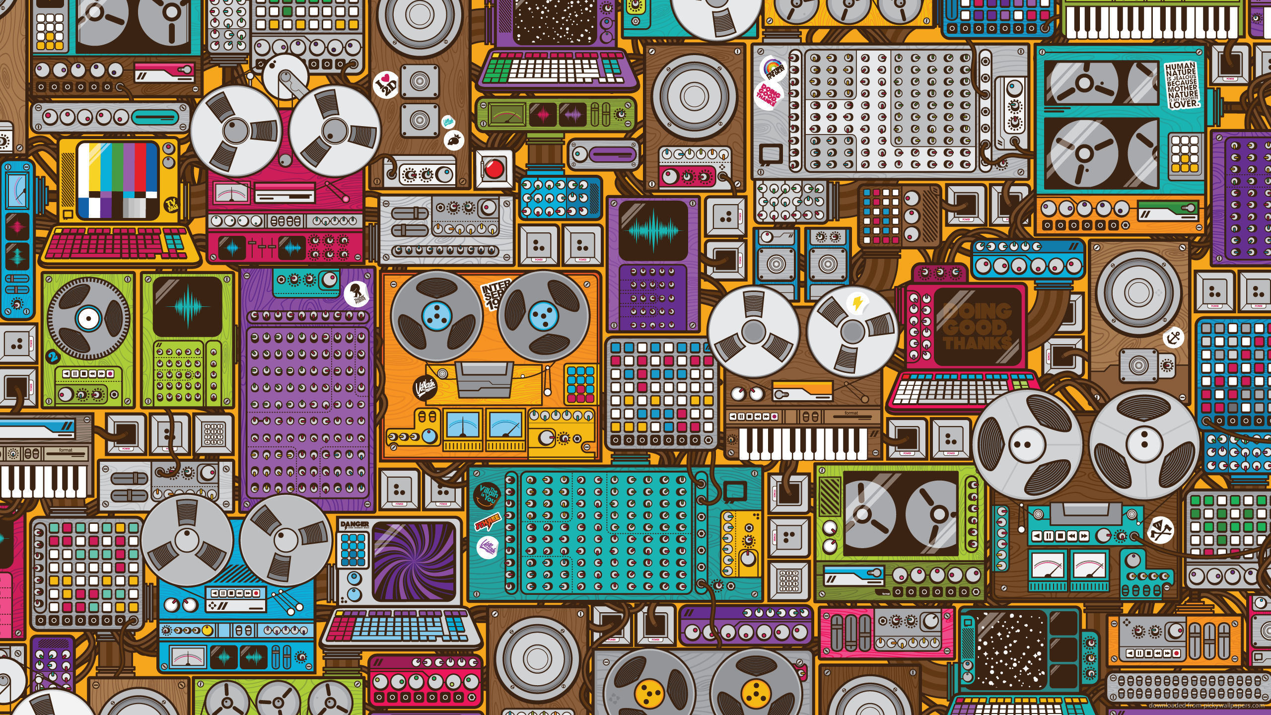 2560x1440 Retro Music Devices Pattern for 