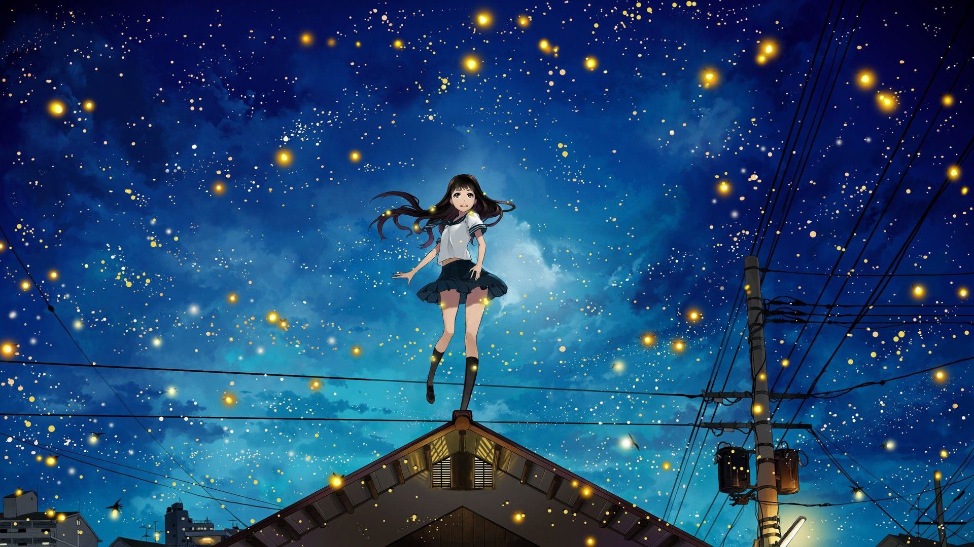 Anime girl Wallpaper 4K Night Surreal Blue background 9787