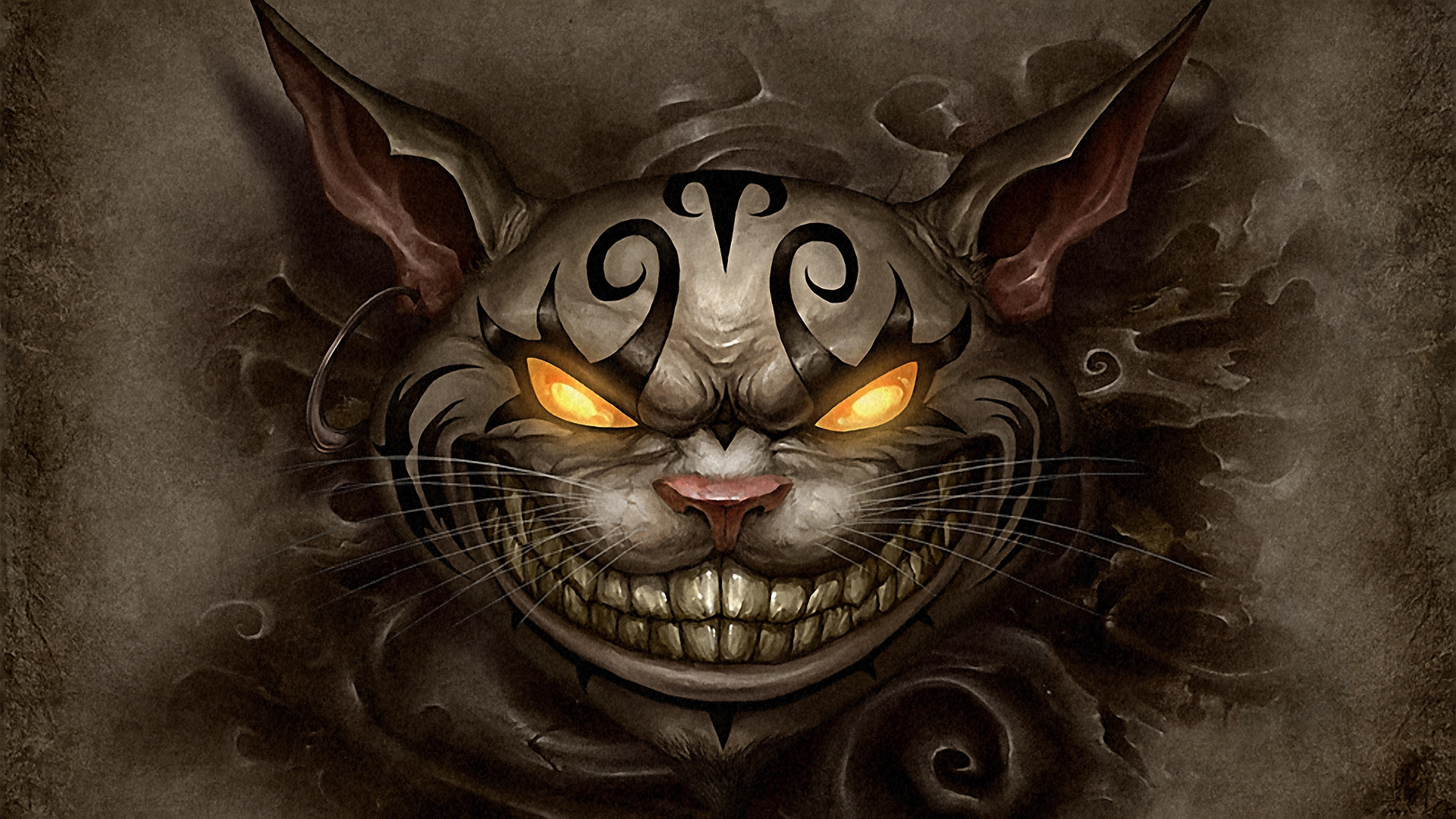 3840x2160 Preview wallpaper alice madness returns, cheshire cat, smile, picture, eyes  