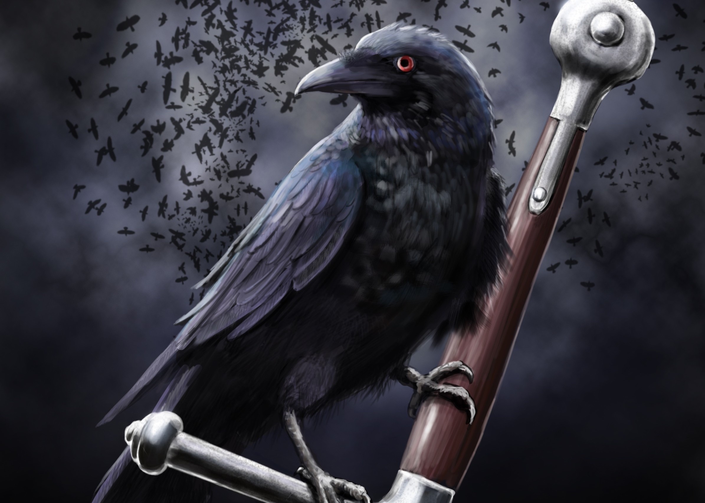 2390x1705 Raven Birds Art Wallpaper | art leather raven crow clouds sword death dark  swords weapon weapons