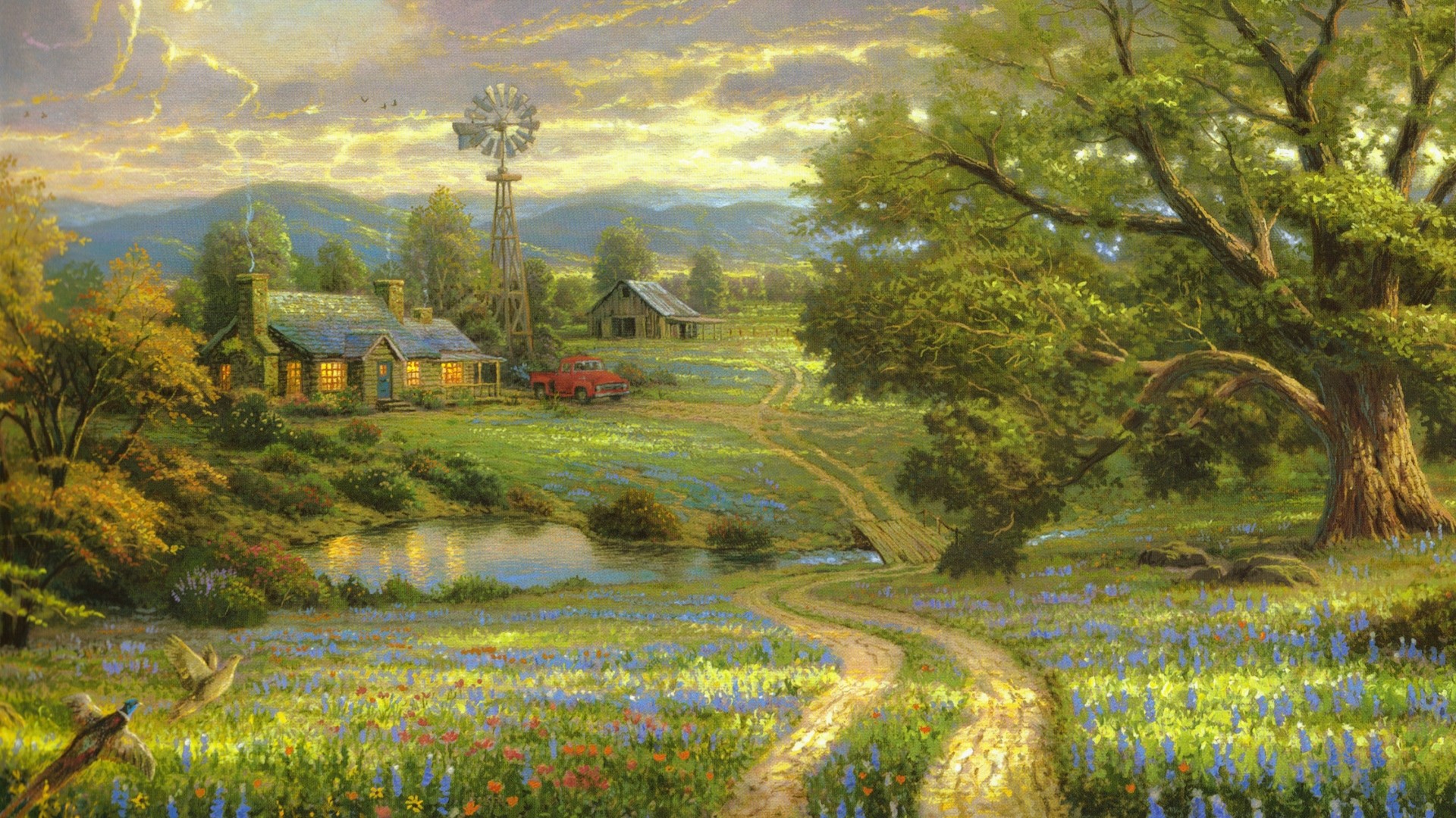 1920x1080 Preview wallpaper painting, art, landscape, road, country, at home, village