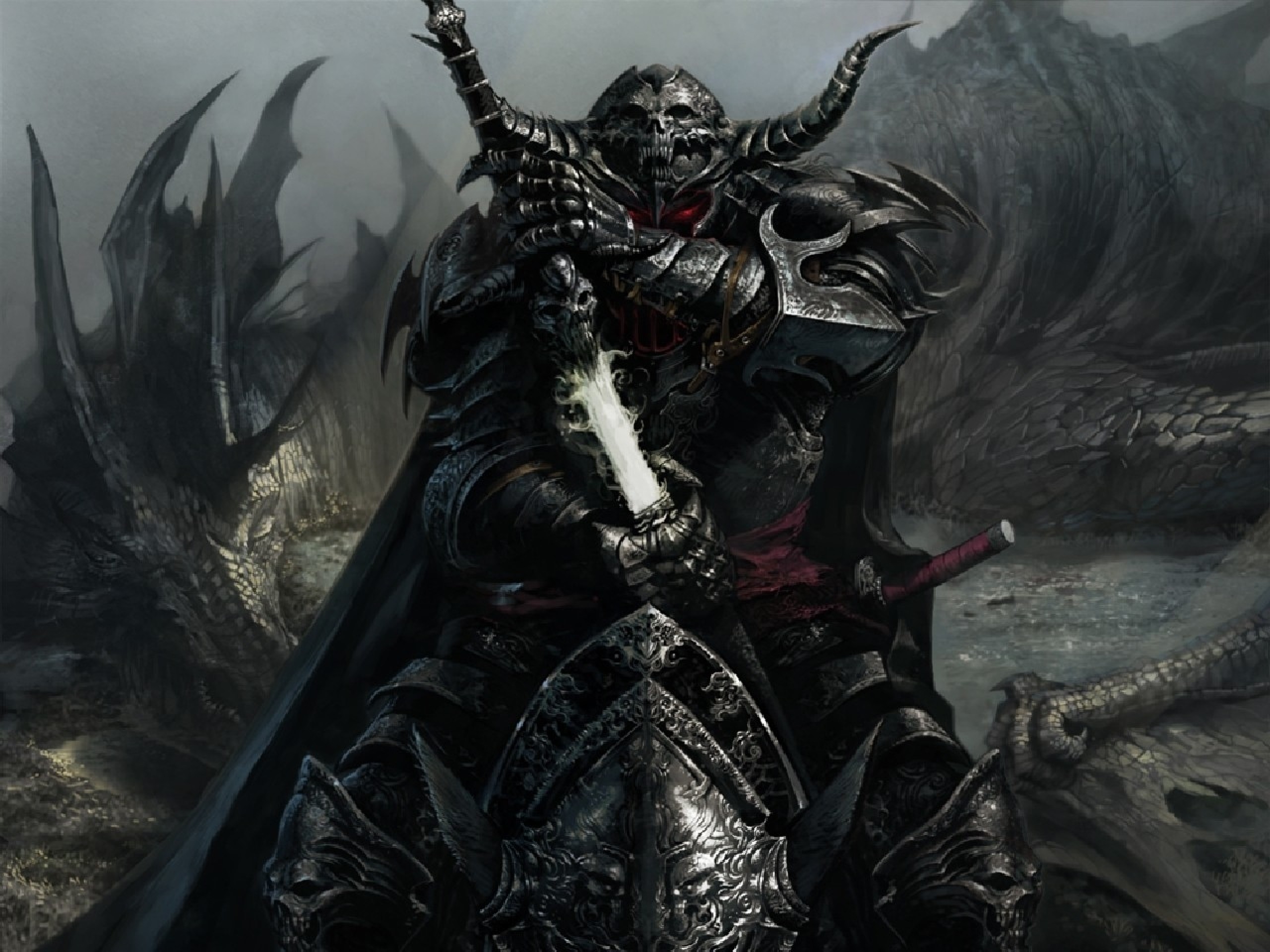2560x1920 dark dragons fantasy art warriors swords legend of the cryptids conquer  defiled ebony knight 12 Wallpaper