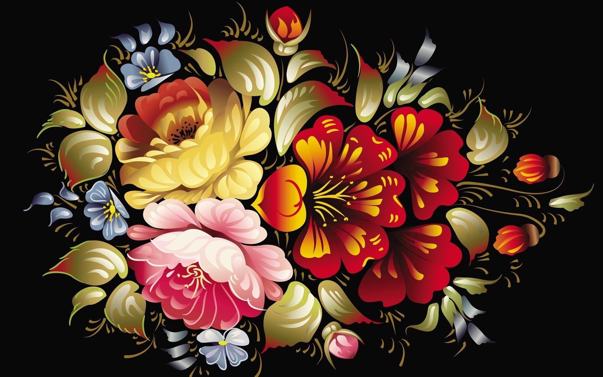 1920x1200 Black Background Wallpaper With Flowers 2 Background