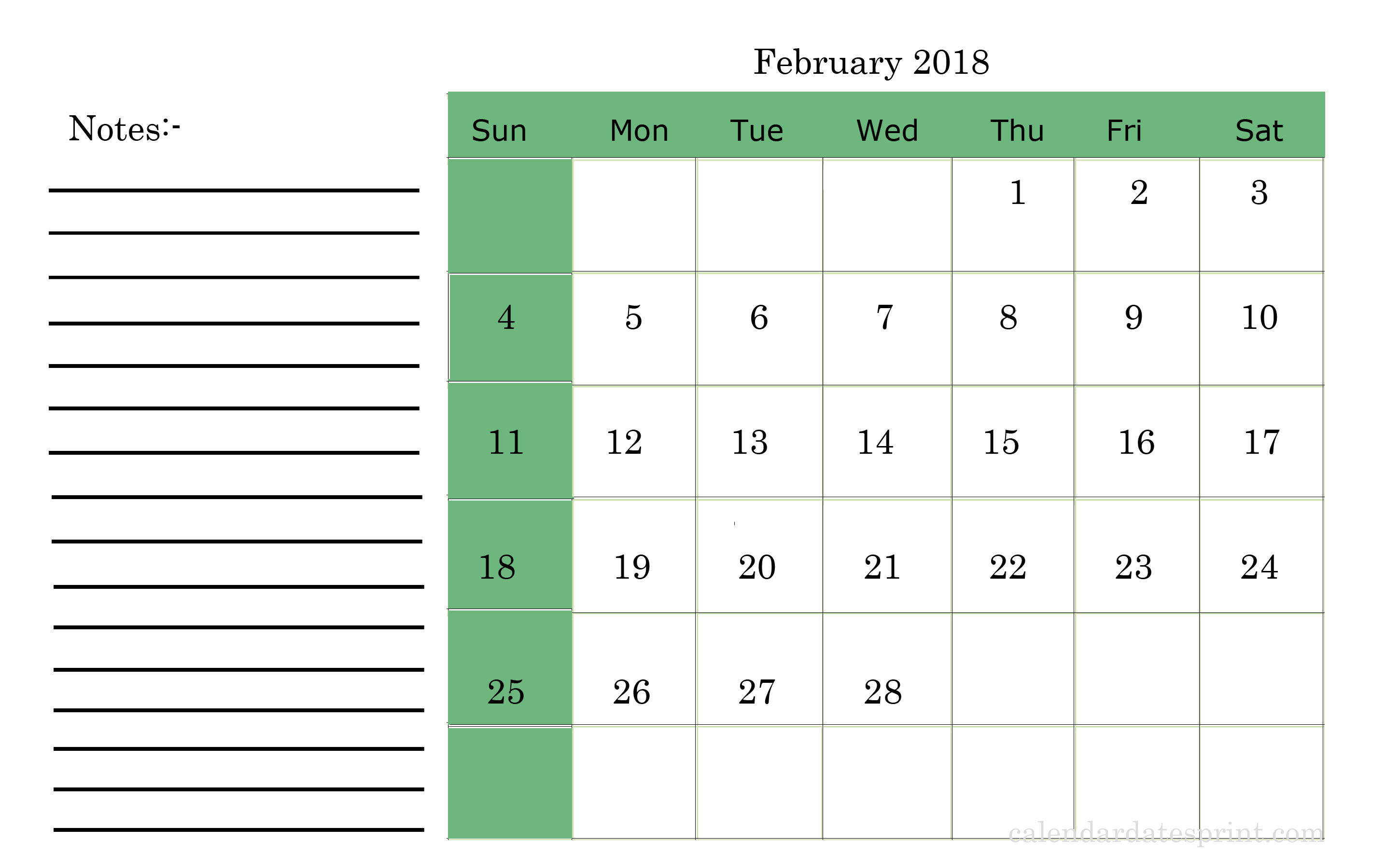 2900x1800 February 2018 calendar template