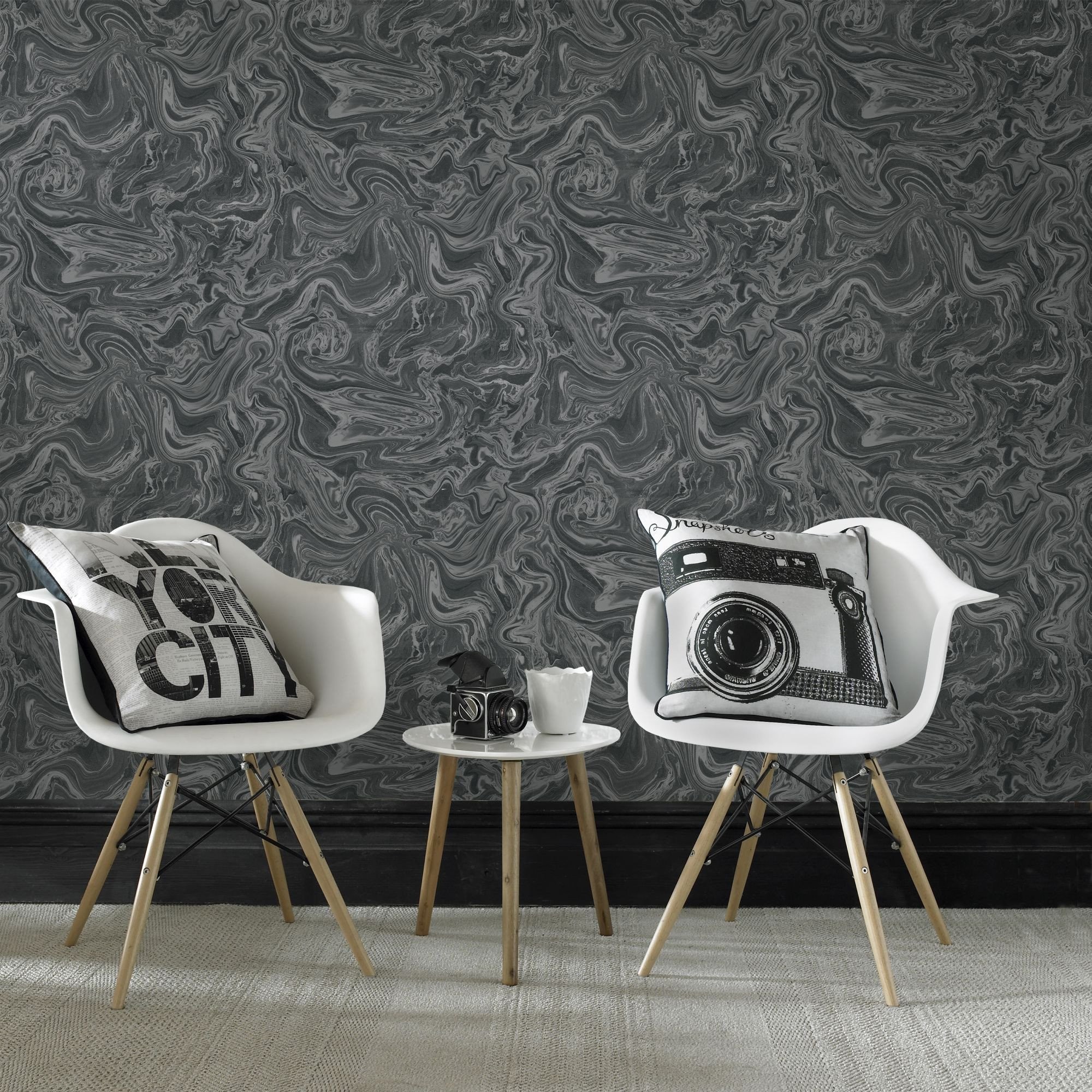 2000x2000 Marbled Wallpaper in Black and Grey from the Pure Collection by Graham &  Brown