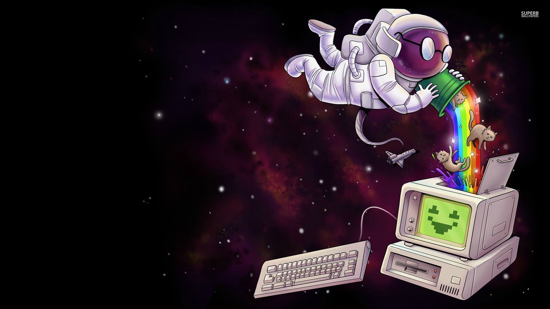 1920x1080 Astronaut gathering nyan cats in a computer wallpaper - Funny .