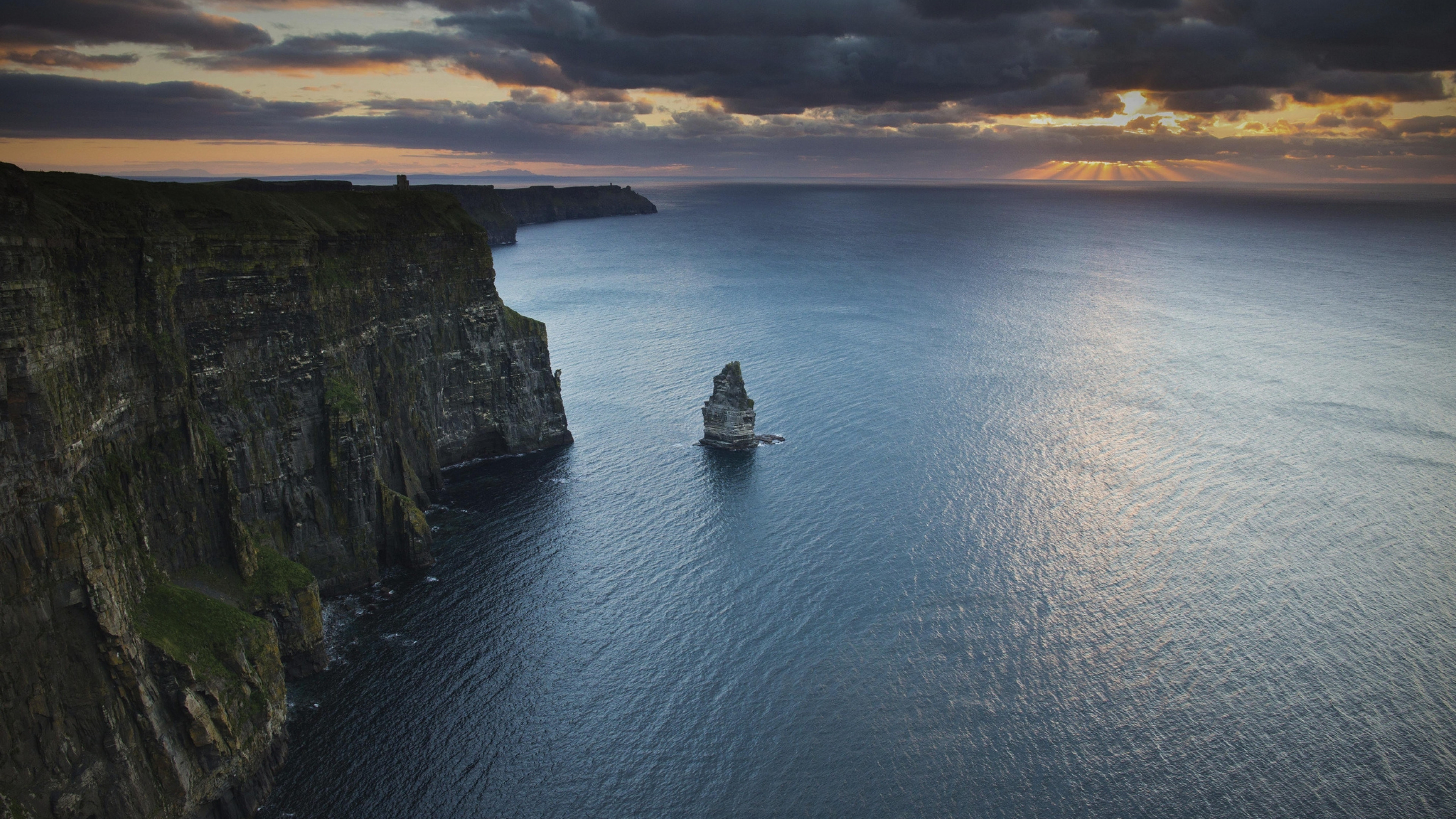 3840x2160 Preview wallpaper cliffs of moher, ireland, atlantic ocean, cliffs, sunset,  water