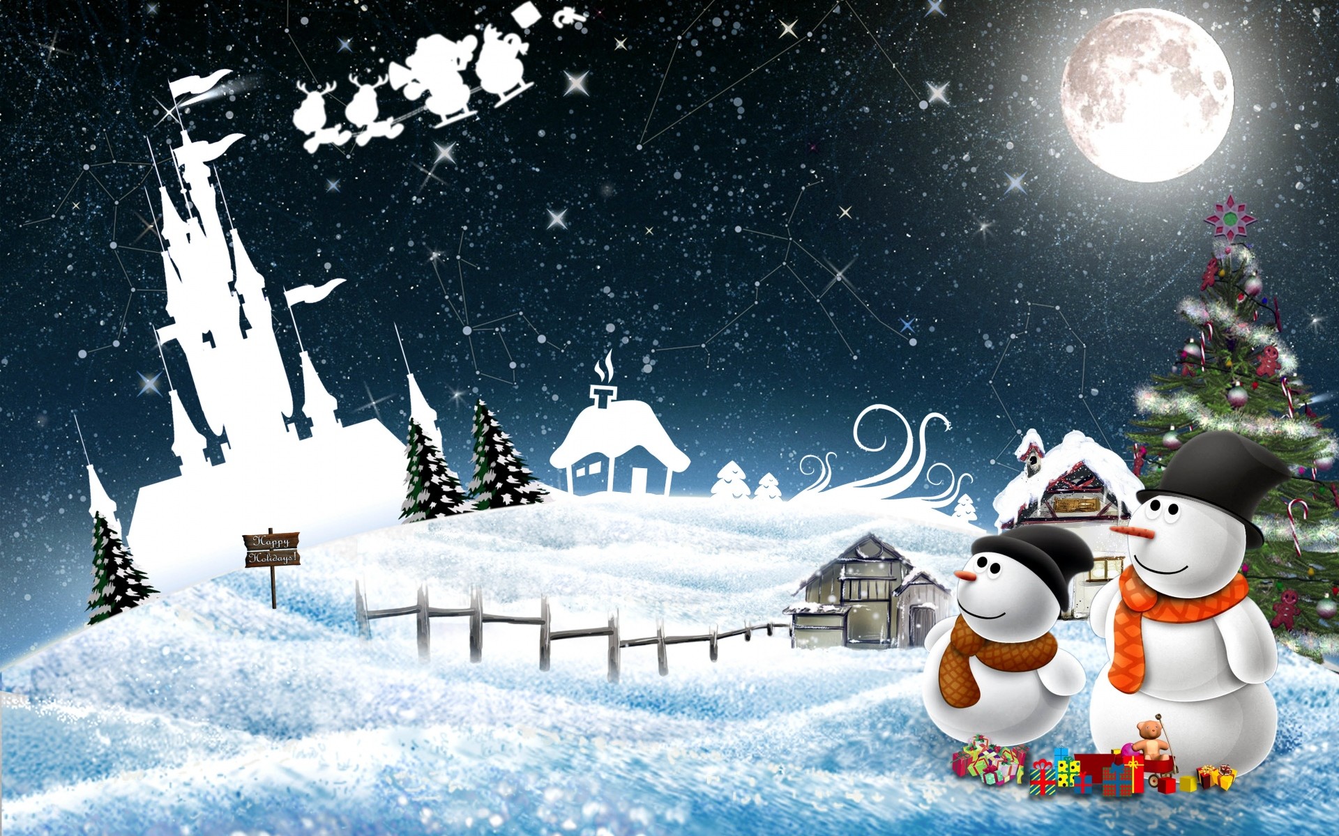 1920x1200 Christmas Eve Night Wallpaper : Download wallpaper new year snowmen night