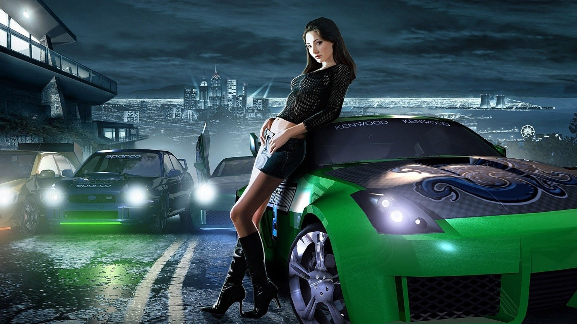 1920x1080  Wallpaper nfs, need for speed, girl, car, city, road