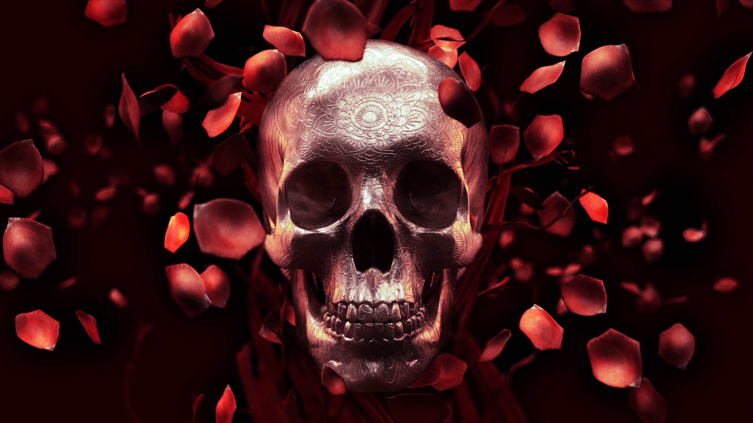 2560x1440 Rose Petal Skull- Free Wallpaper