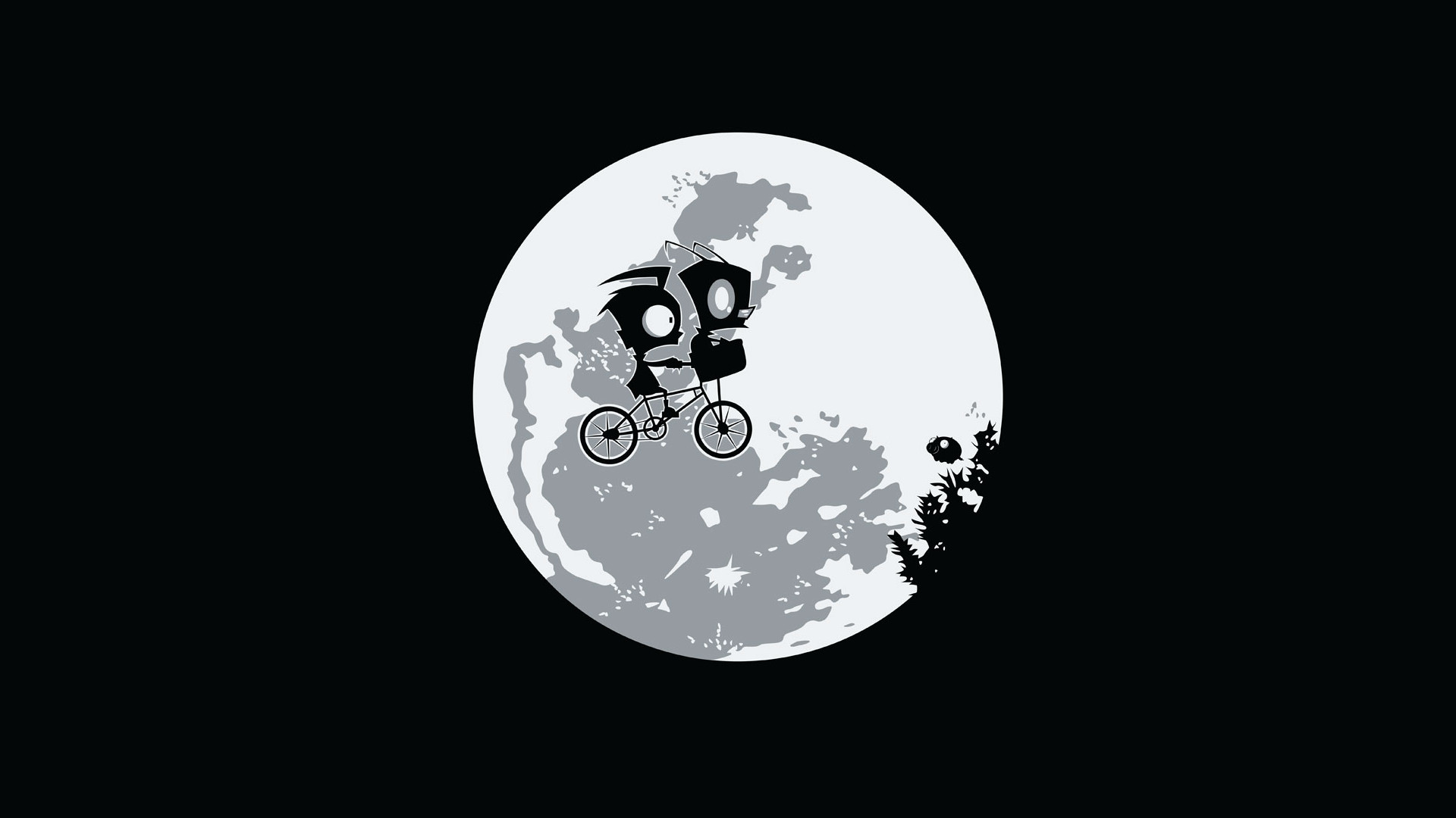 1920x1080 General  Invader Zim Moon artwork E.T. humor monochrome digital  art bicycle