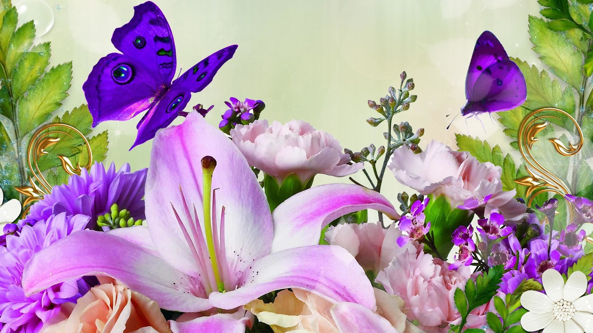 1920x1080  Purple Flower clipart butterfly wallpaper - Pencil and in color .