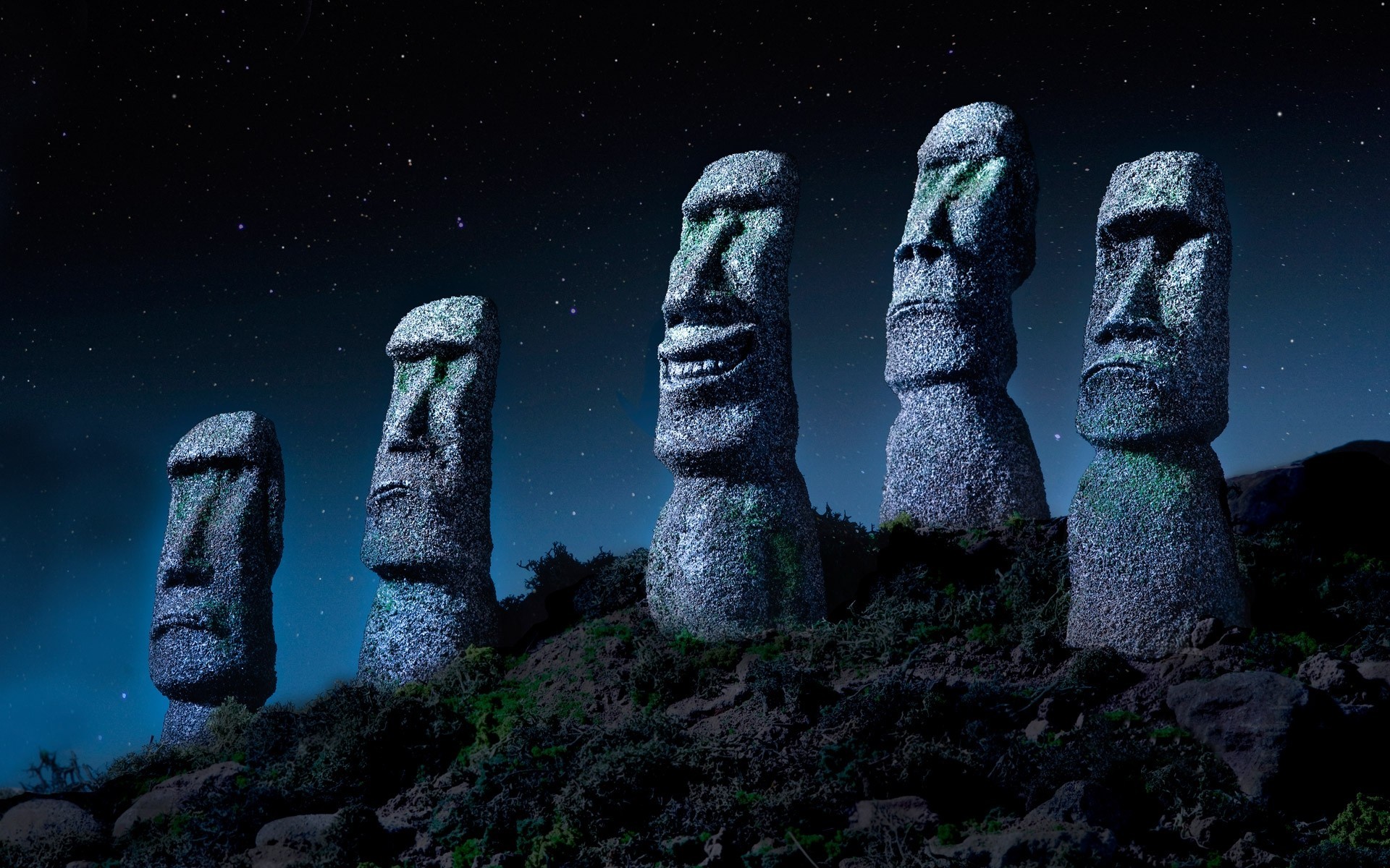 1920x1200 General  Easter Island Chile starry night statue Moai giant stone  monuments nature landscape