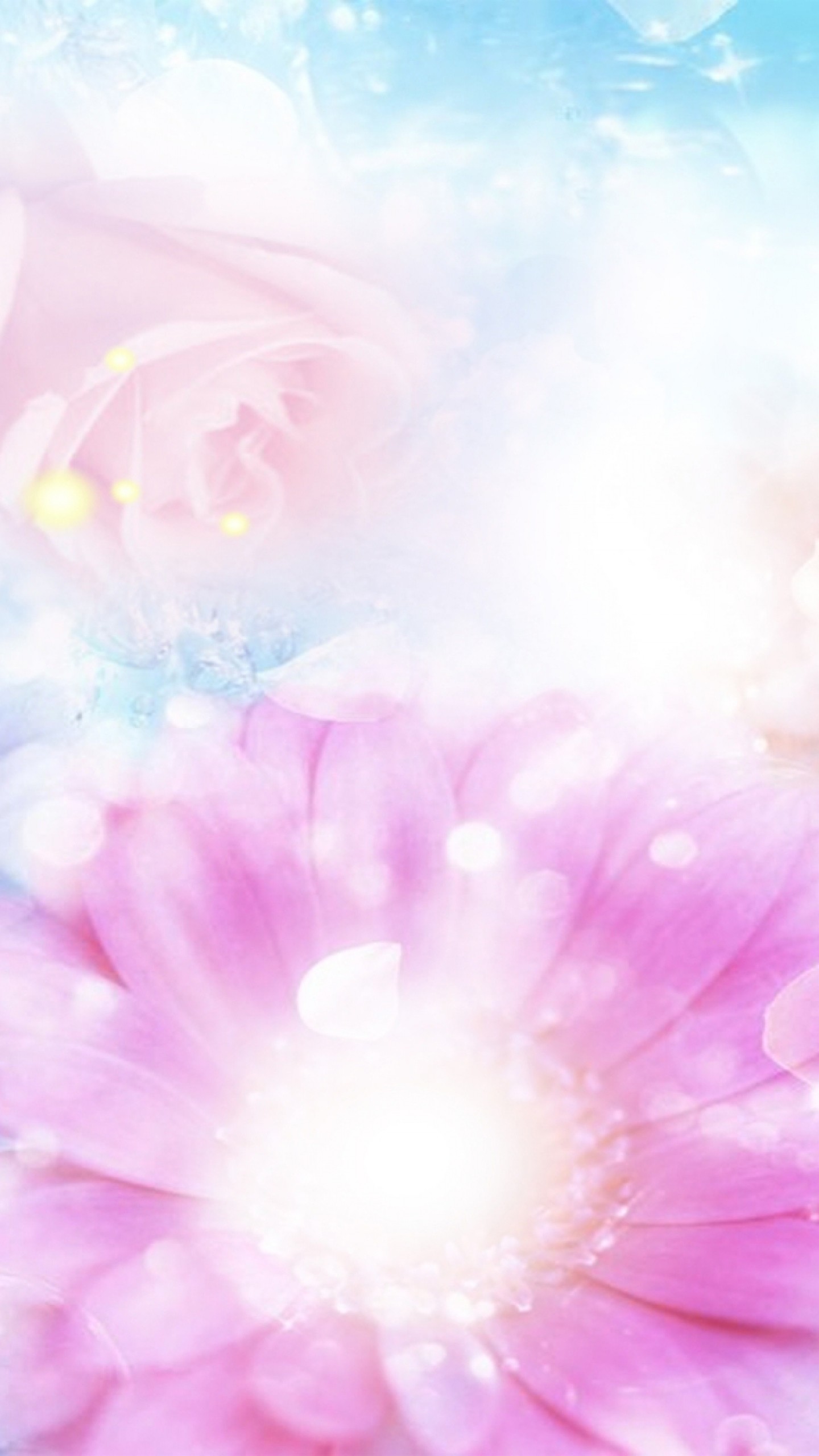 1440x2560  Wallpaper pink, blue, flowers, blurred, background, effects