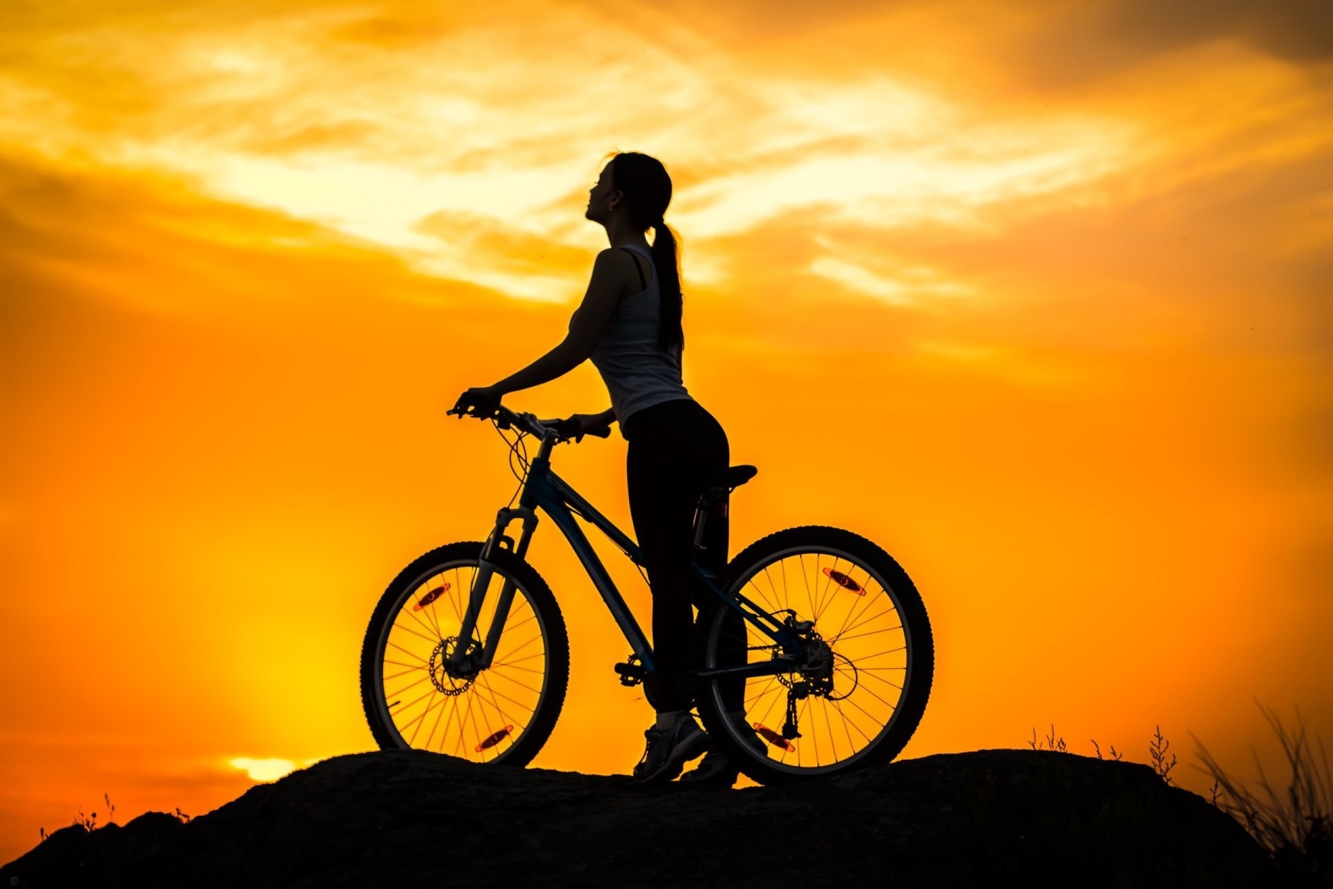 1920x1280 mountain bike bike bike sports girl silhouette sunset twilight sky