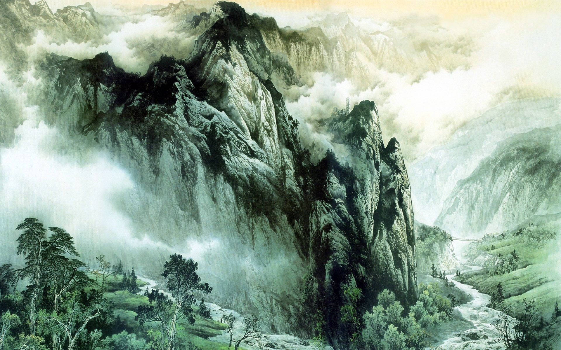 1920x1200 Chinese ink painting mountains and rivers Wallpapers