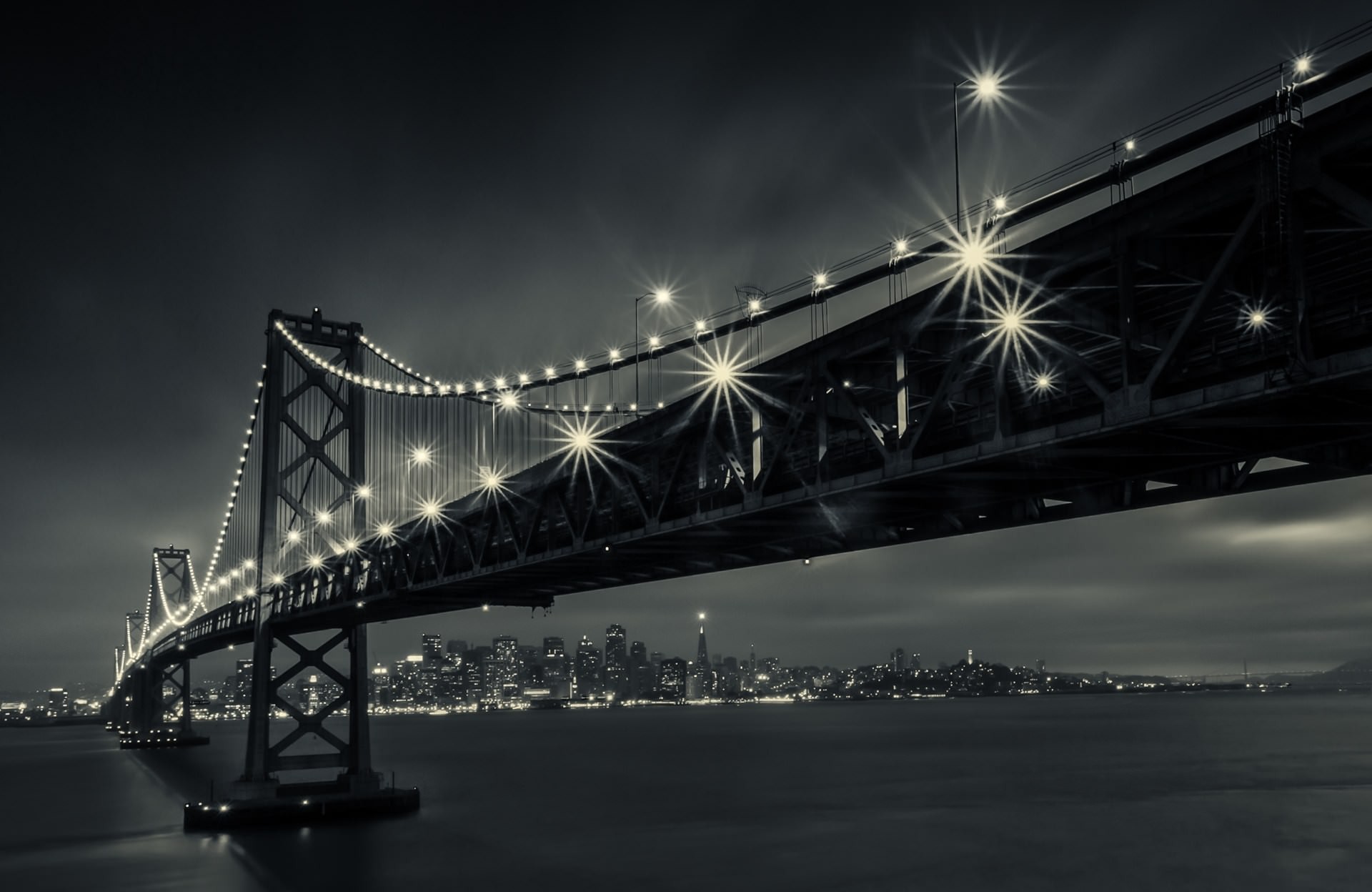 1920x1248 San Francisco, California, fires, Bay Bridge, night, black-and-