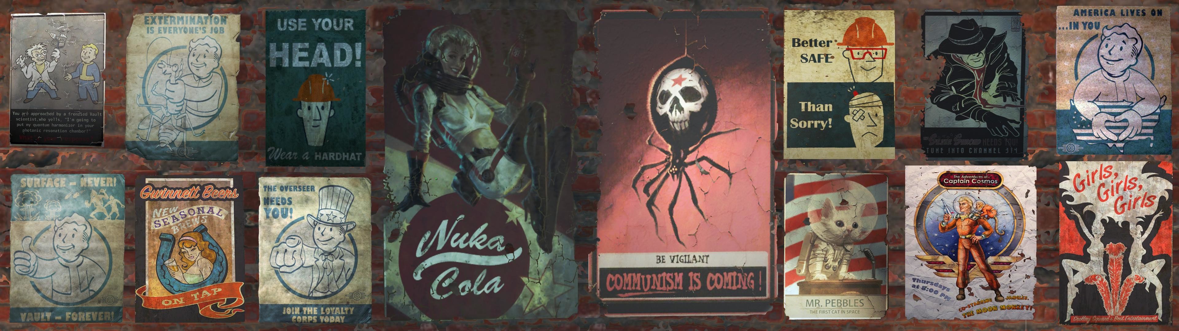 3840x1080 I made a dual screen  wallpaper out of some of the posters that I  have come across in the wasteland.
