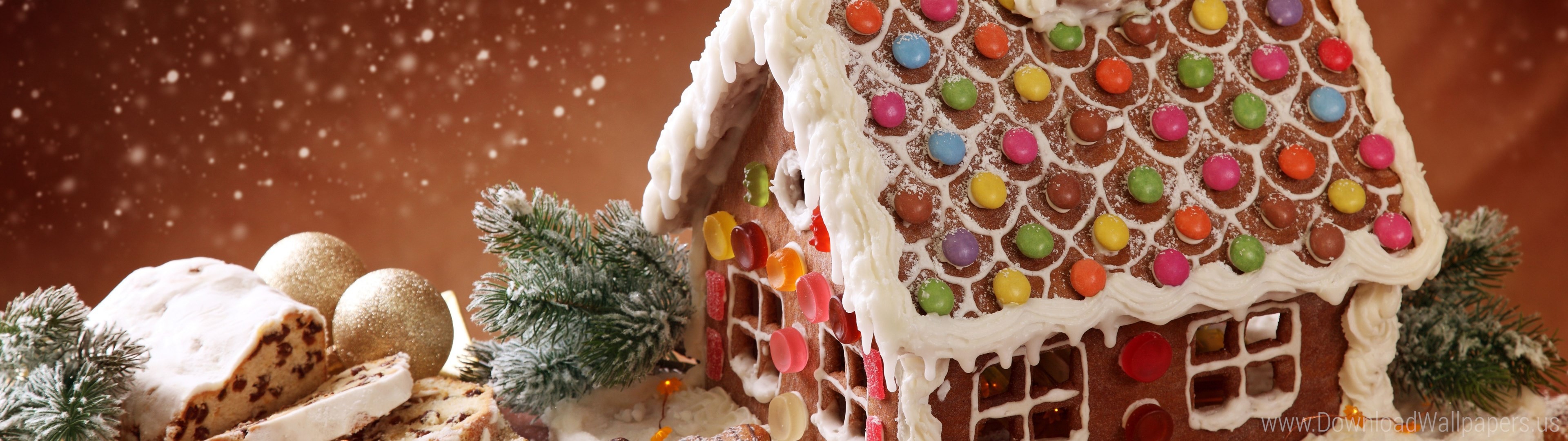 3840x1080 Download Dual Screen Wide  - Biscuit, Candyland, Christmas Bake,  Cookie, December Festive, Gingerbread, Winte House Wallpaper