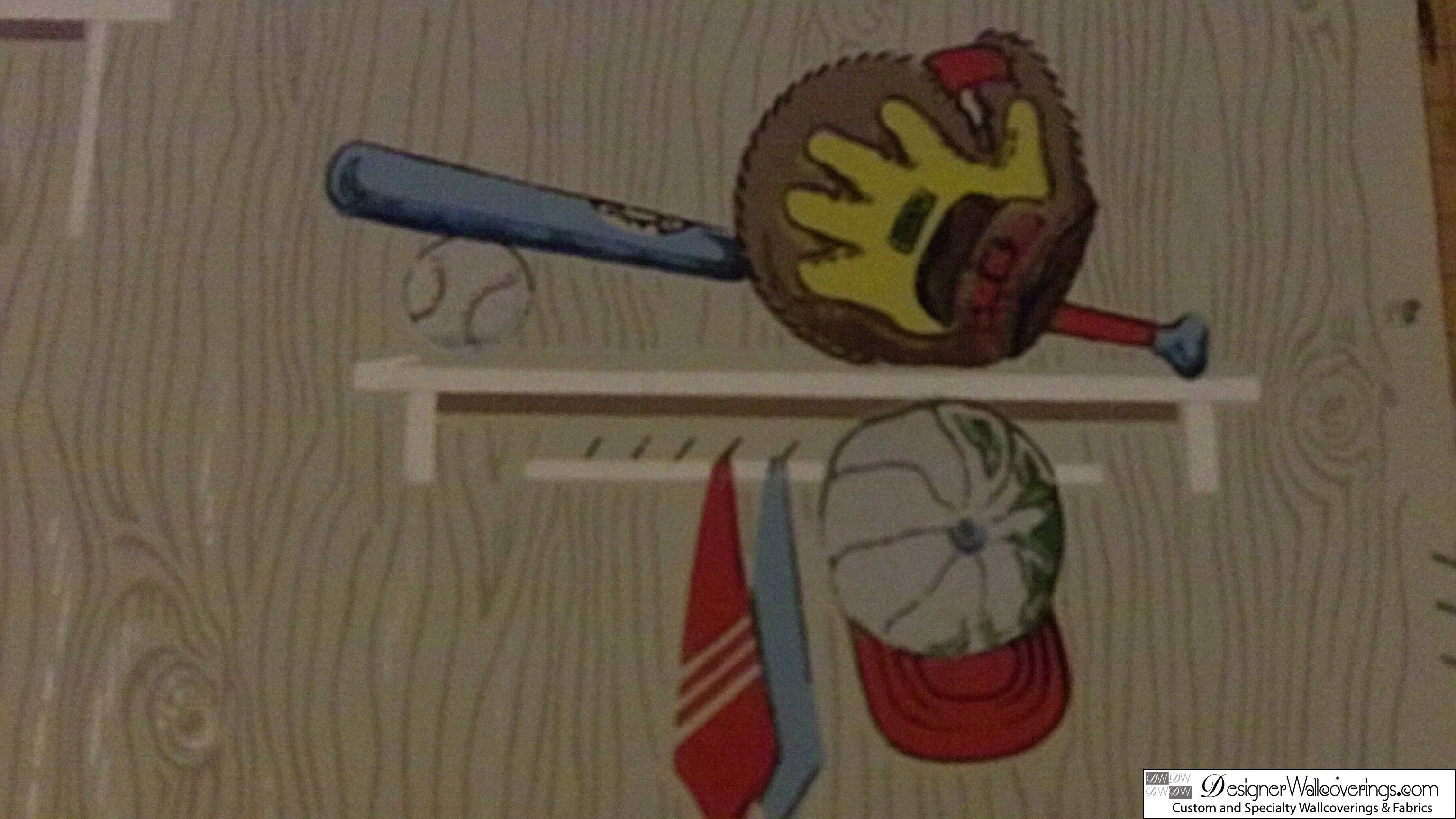 3072x1728 DIG-15002 | 1950's Vintage Baseball Cap and Baseball Bat Wallpaper - Pattern