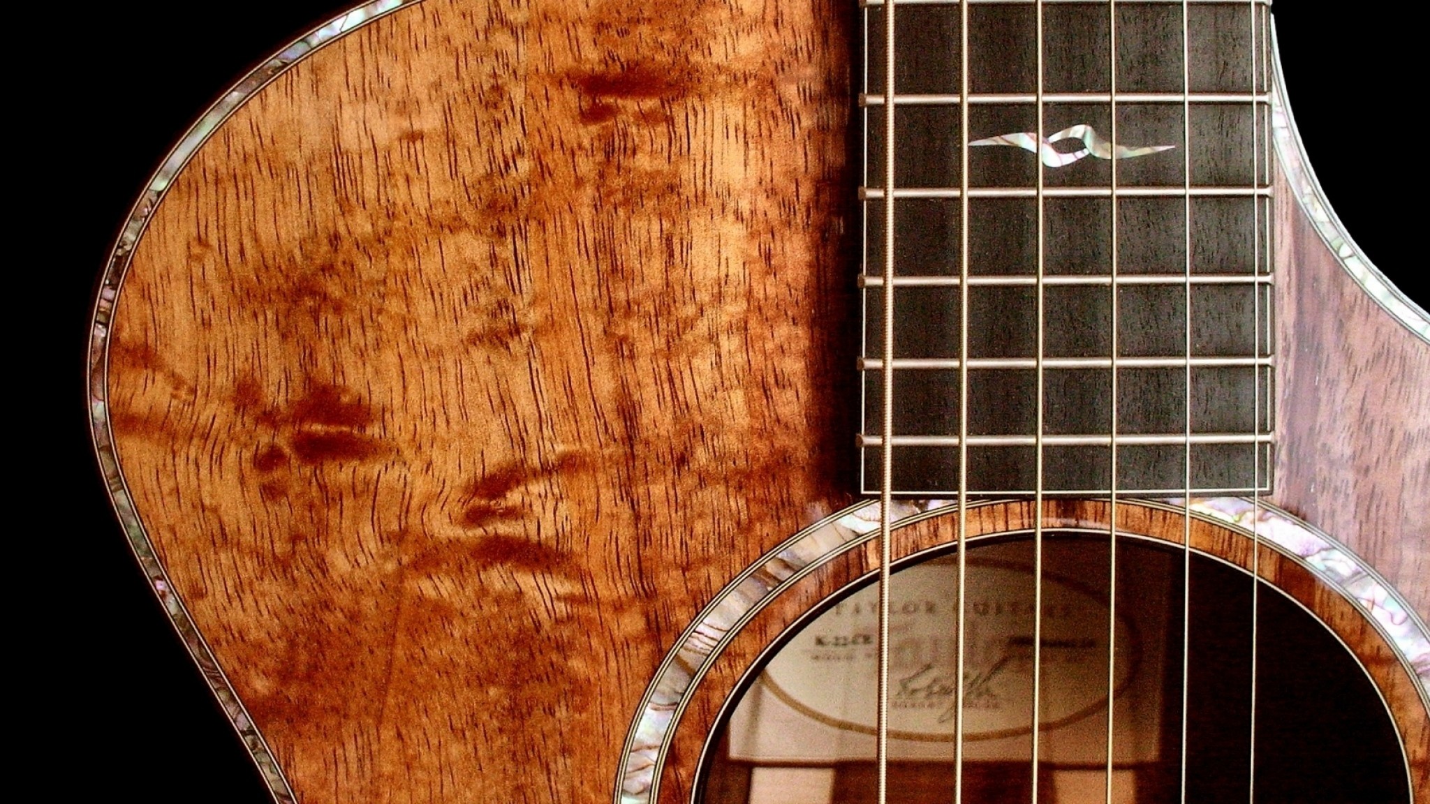 2048x1152  Wallpaper guitar, wood, strings, background, light
