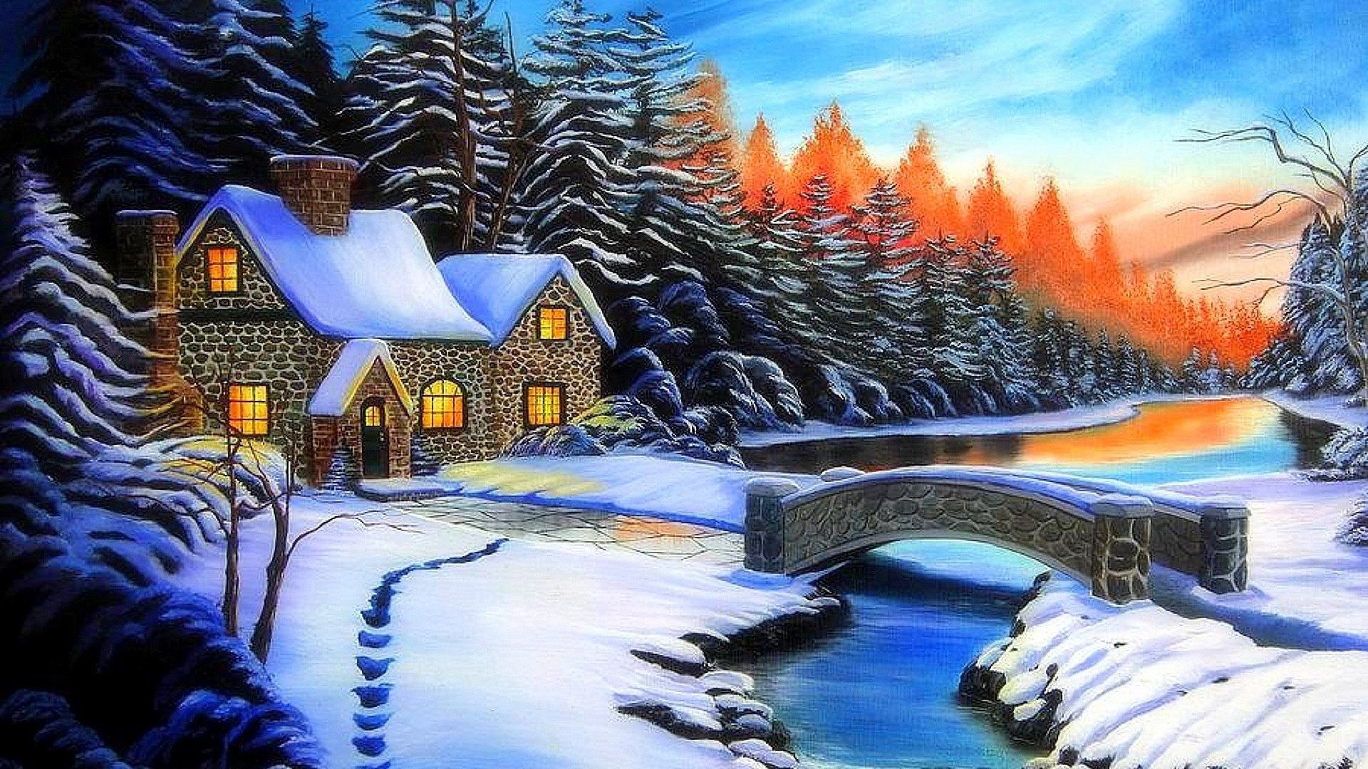 1920x1080 Traditional Colors Cool Christmas Drawings Greetings Cozy Love Architecture  Glow Superb Snow Landscapes Art Trees Cottages