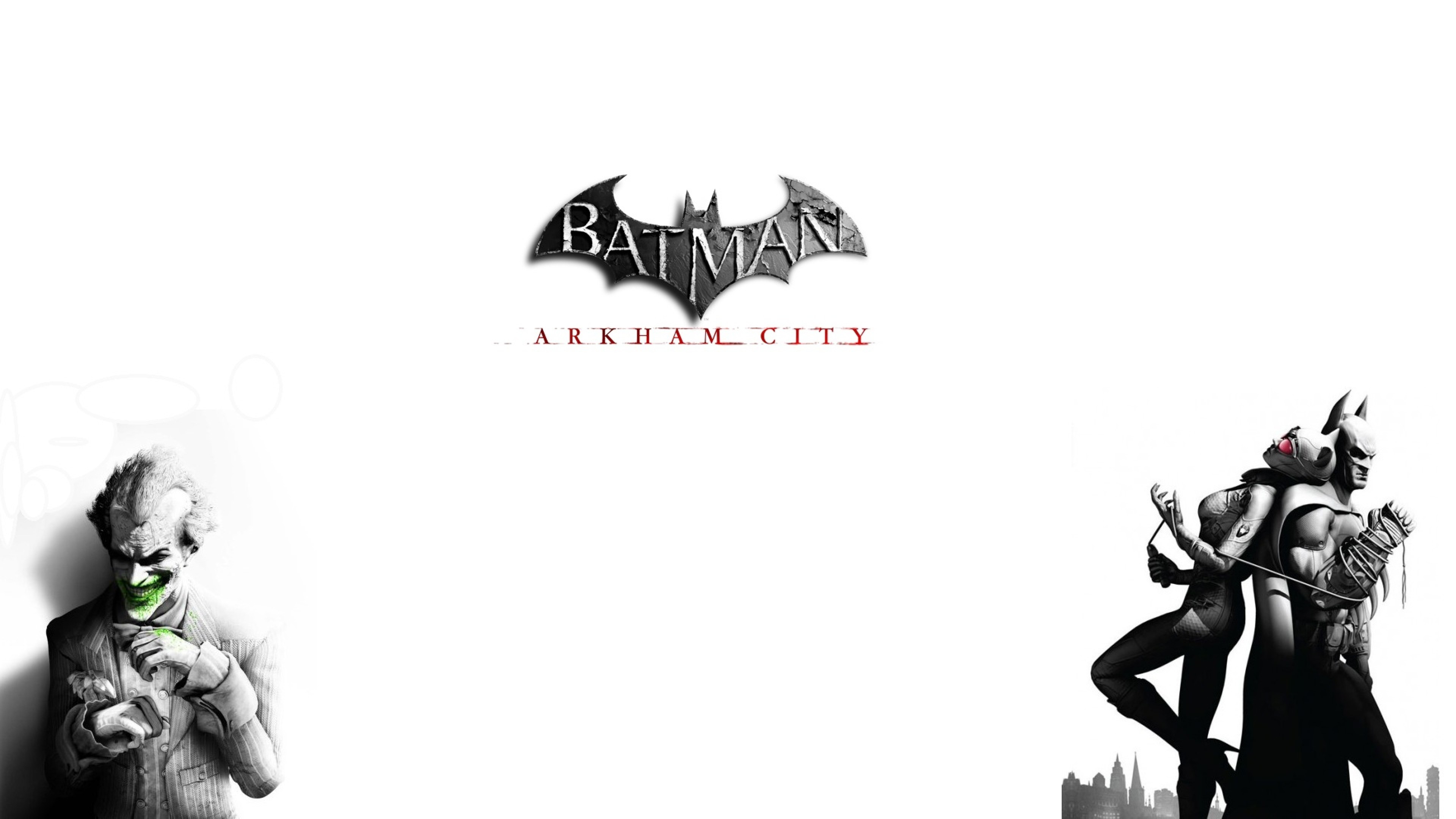 3840x2160  Wallpaper batman arkham city, joker, smile, characters, catwoman,  black and