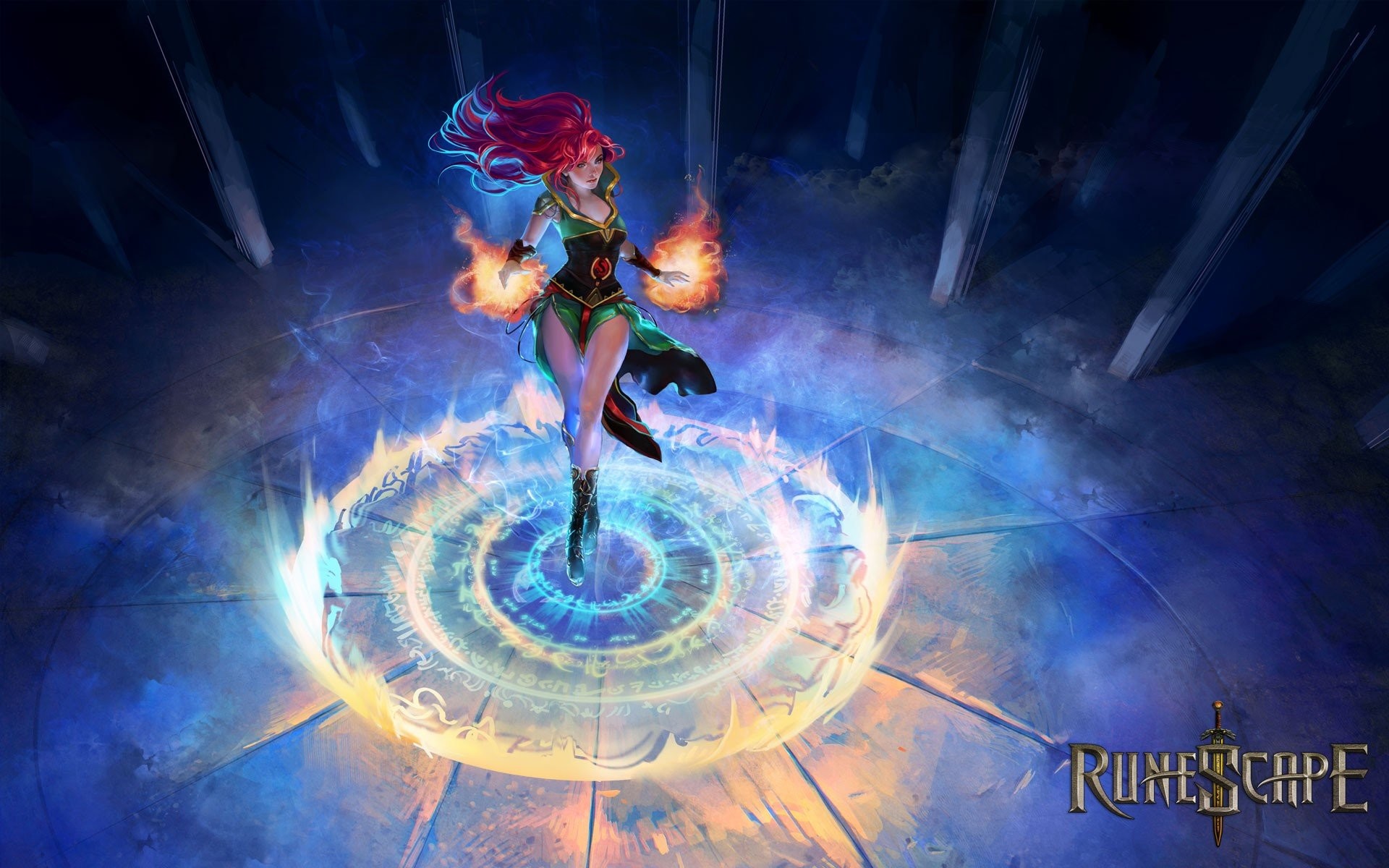 1920x1200 women flames mage video games blue red text fire redheads RPG video magic  MMORPG pillars RuneScape