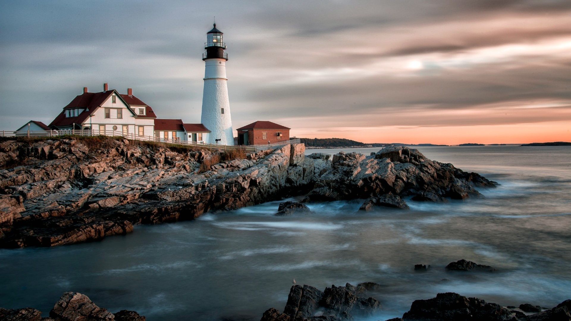 1920x1080 Download Lighthouses Lighthouse Portland Maine Coast Sunset Usa Wallpaper