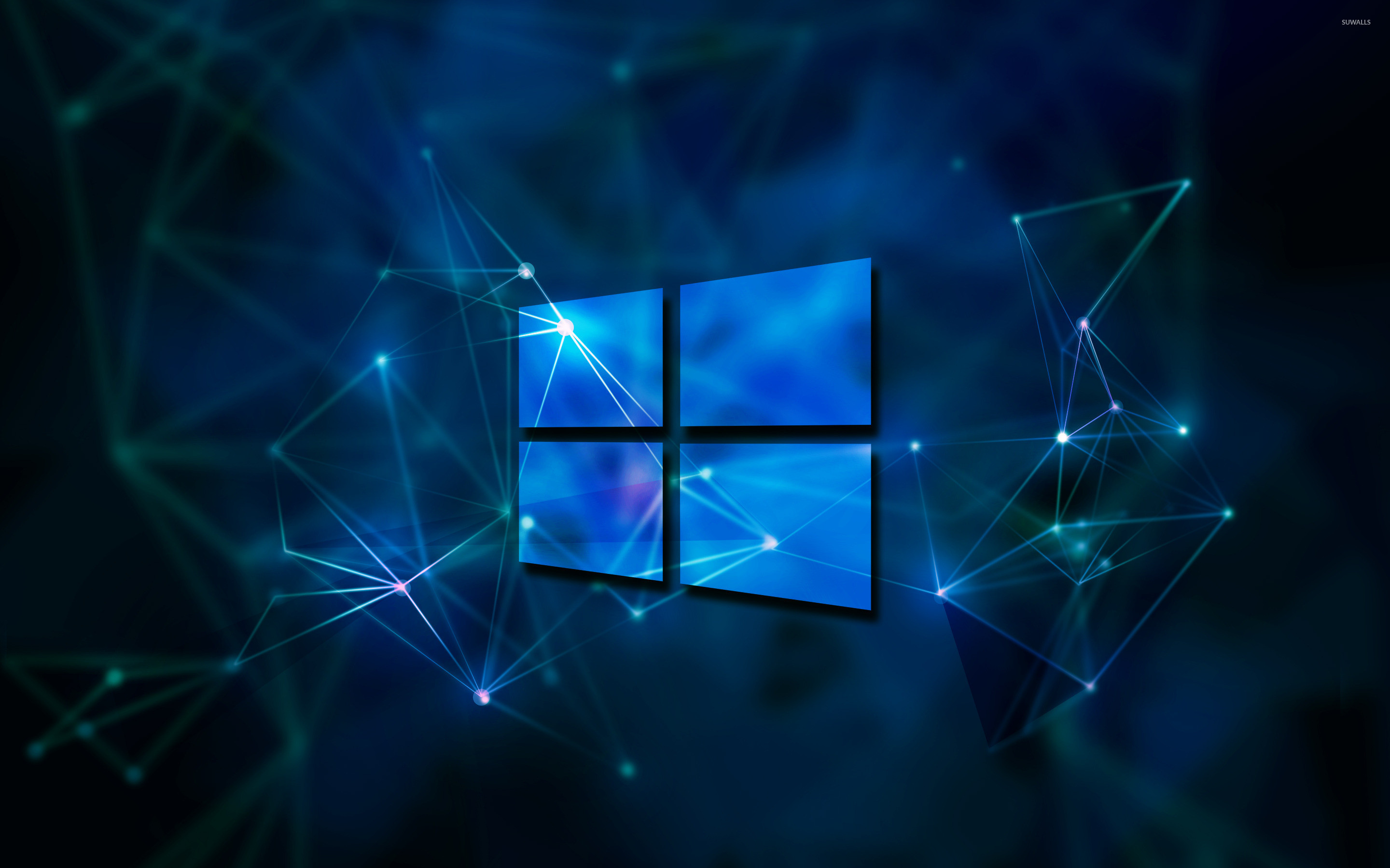 2880x1800 Windows 10 transparent logo on blue network wallpaper