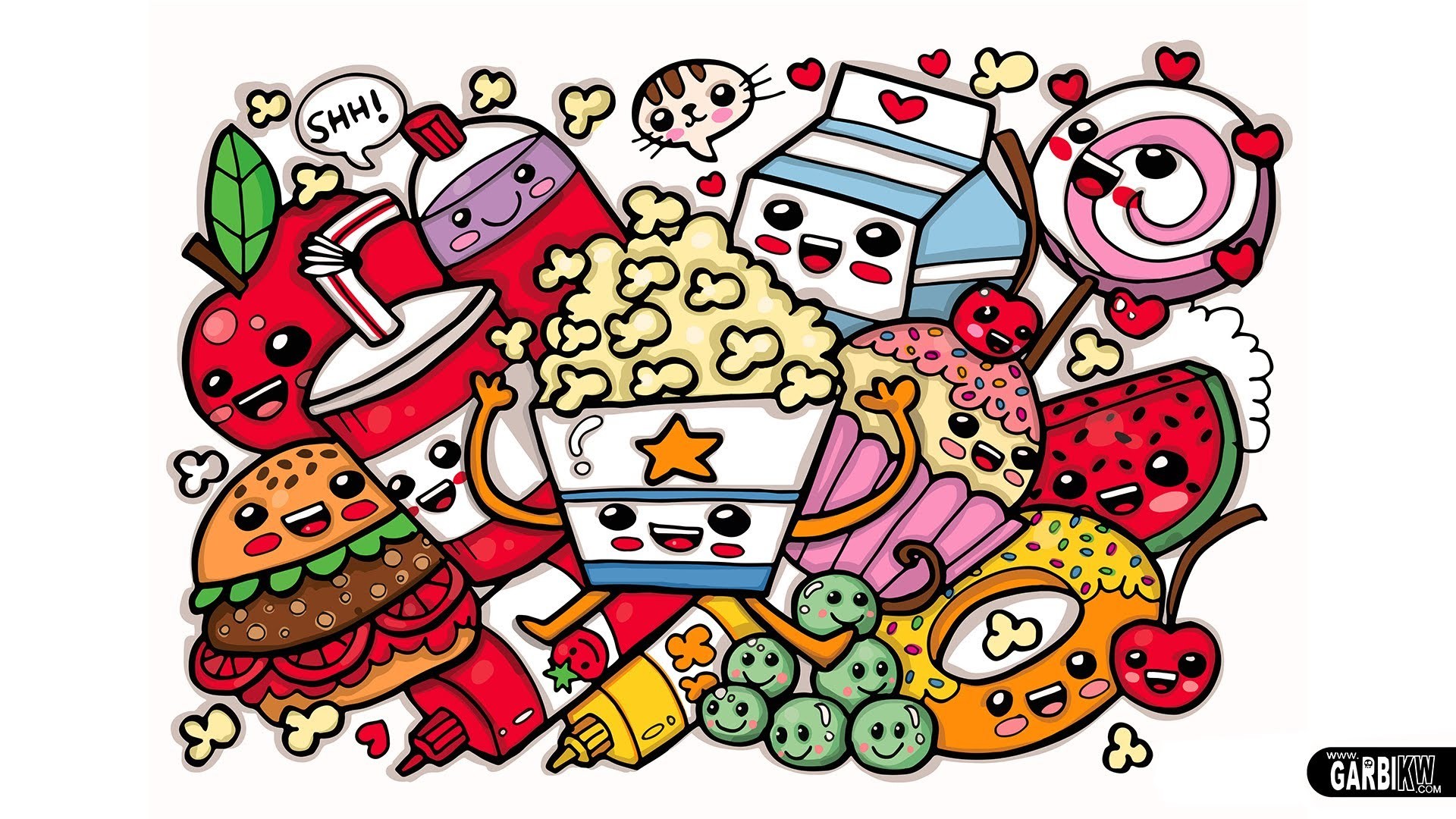 1920x1080 Coloring Cute Food - Easy and Kawaii Graffiti by Garbi KW