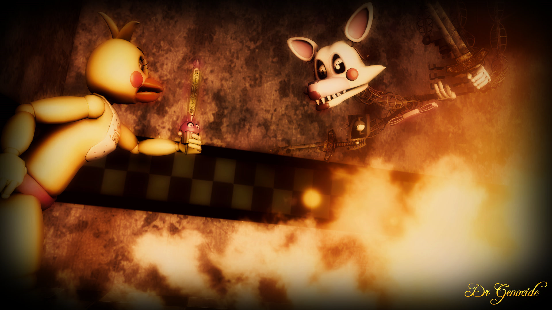 1920x1080 FNAF2 Toy Chica vs Mangle Wallpaper by DrGenocideSFM 