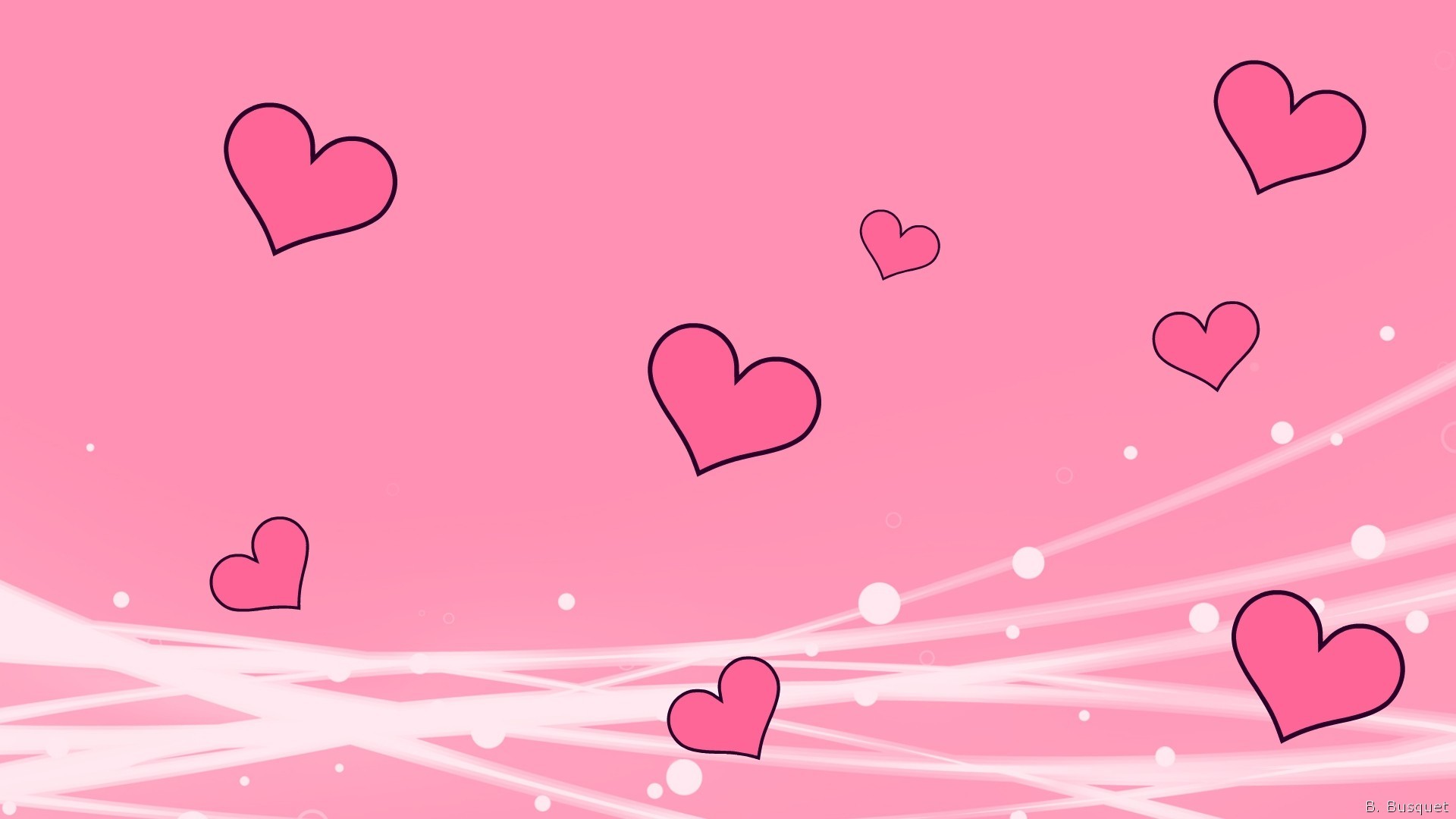 1920x1080 Pink wallpaper with pink hearts and white lines on the bottom.