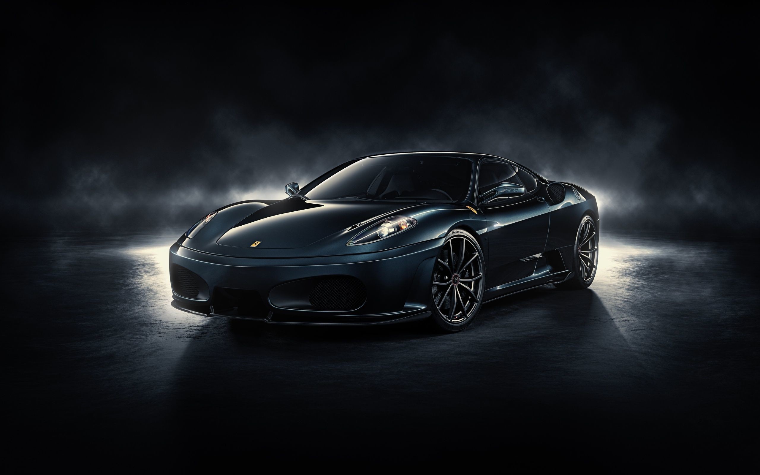 2560x1600 Cool Car wallpaper with Black Ferrari in dark Background